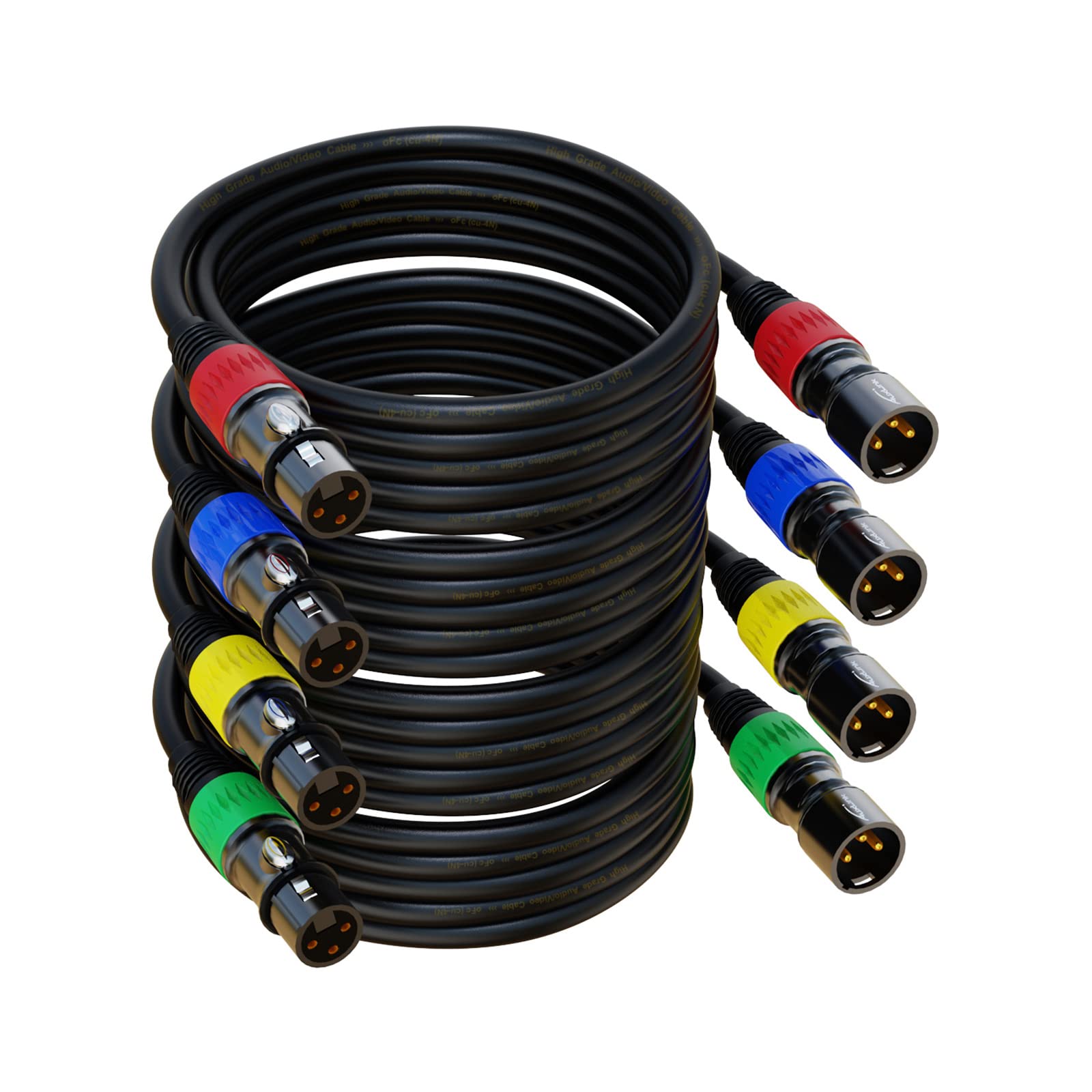 XLR Cables, XLR Microphone Cable 25 ft 6 Pack, Gold-Plated 3-pin XLR Speaker Cable Male to Female Balanced Mic Cable