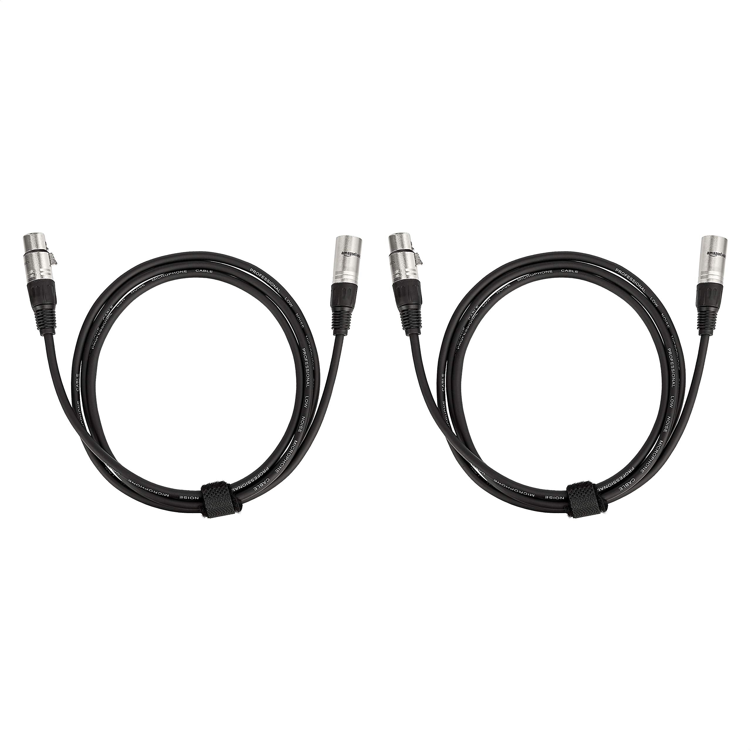 Amazon Basics XLR Male to Female Microphone Cable for Speaker or PA System, Recording Studio, All Copper Conductors, Low Noise Shielding, 6MM PVC Jacket, 6 Foot, Black