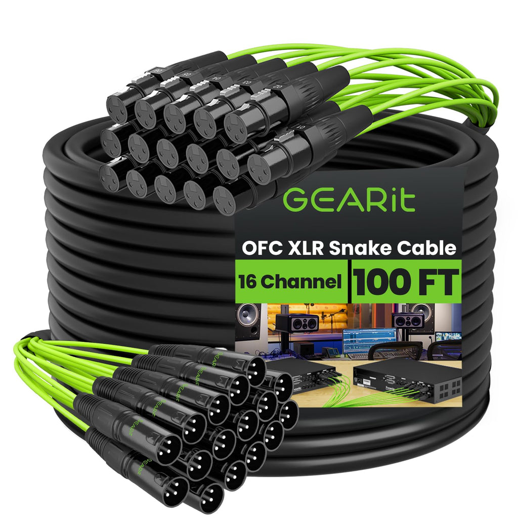GearIT 8-Channel XLR Snake Cable (50 ft) - 100% Oxygen-Free Copper Snake Wire, Channel Labels, Metal XLR Connectors for Pro Audio - 50 Feet