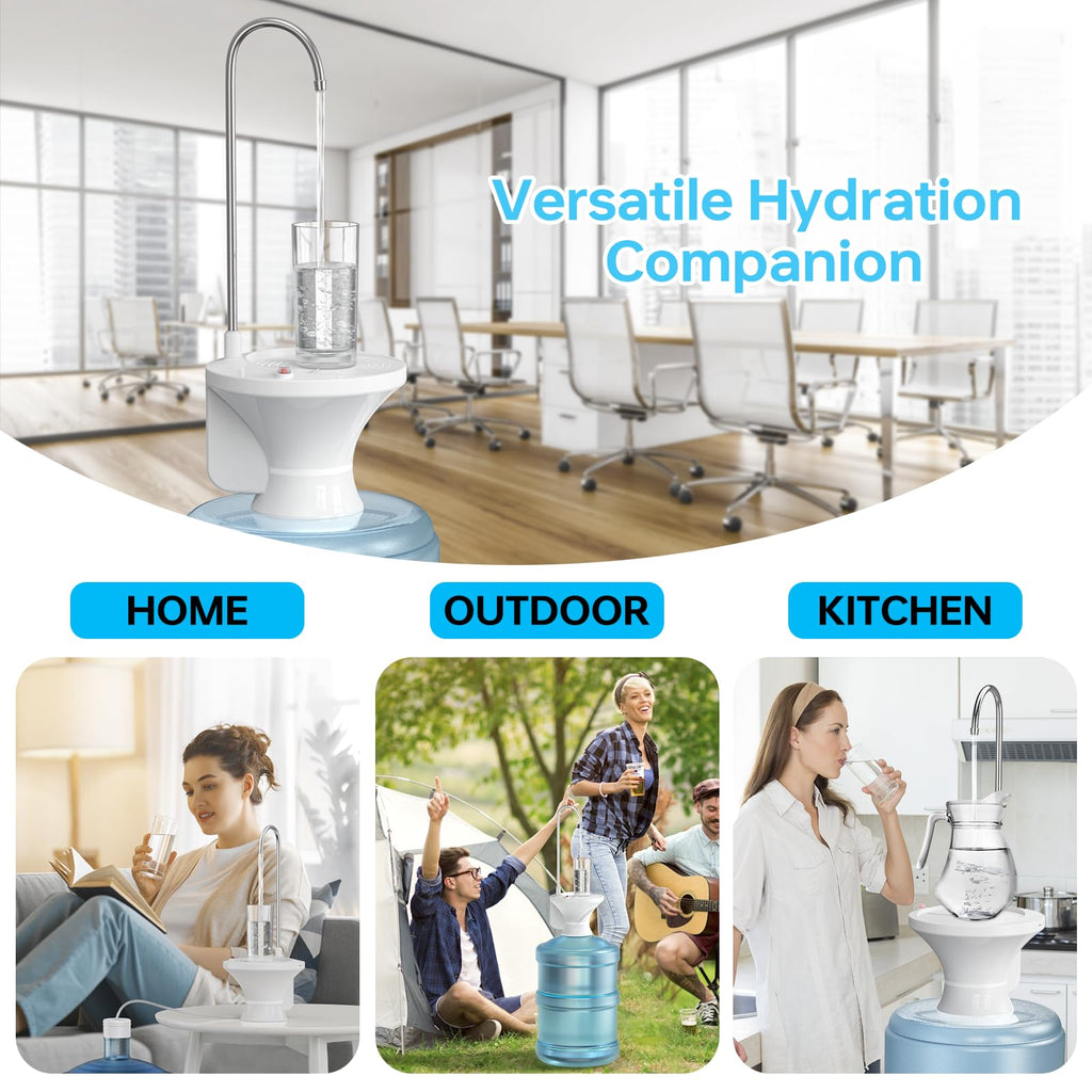 Water Dispenser for 5 Gallon Bottle, Electric Drinking Water Bottle Pump for 2-5 Gallon Jugs, USB Rechargeable Water Pump with 2 Switch Control for Home, Office, Camping