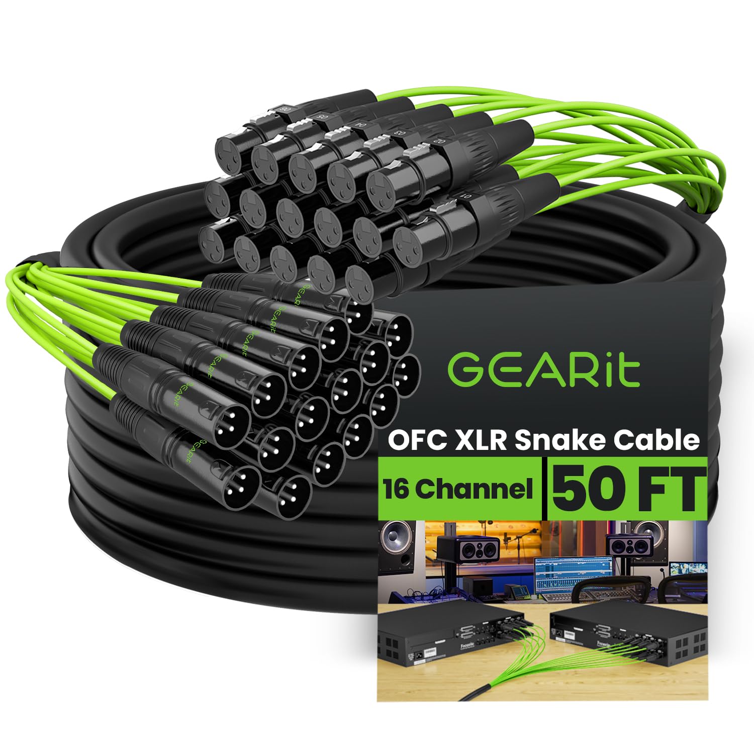 GearIT 8-Channel XLR Snake Cable (50 ft) - 100% Oxygen-Free Copper Snake Wire, Channel Labels, Metal XLR Connectors for Pro Audio - 50 Feet