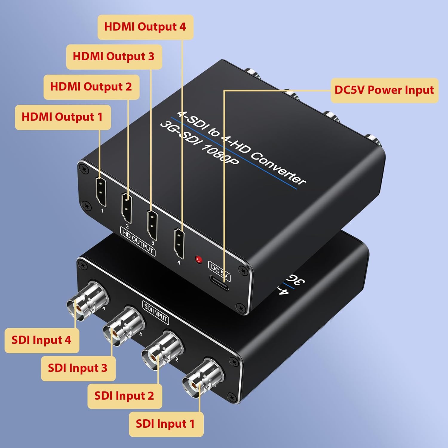 ACHAVE SDI to HDMI Video Converter, 4 sdi Input and 4 hdmi Output,4 in 4 Out,Black, Multi-Format Support, HD-SDI/3G-SDI Input, 1080p@60Hz Resolution, Long Distance Transmission