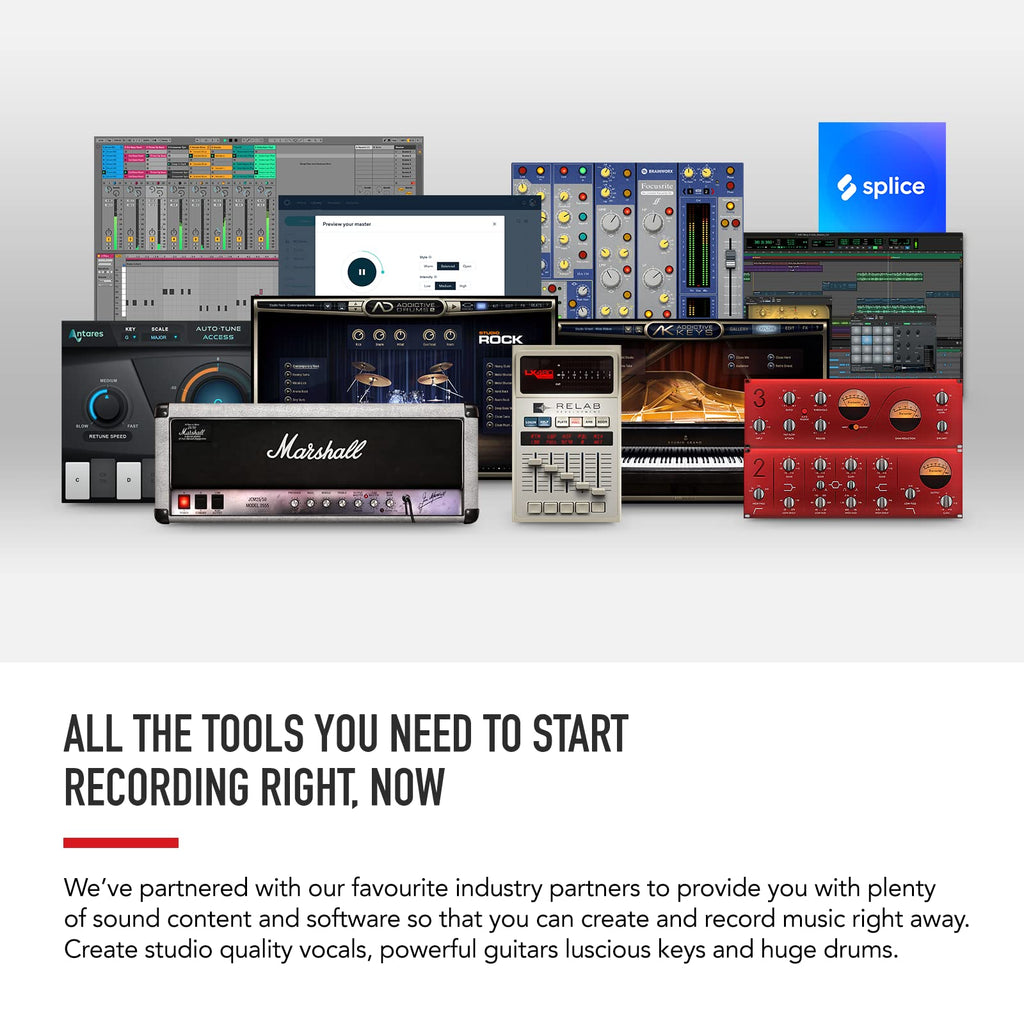 Focusrite Scarlett 2i2 4th Gen USB Audio Interface for Recording, Songwriting, Streaming and Podcasting — High-Fidelity, Studio Quality Recording, and All the Software You Need to Record