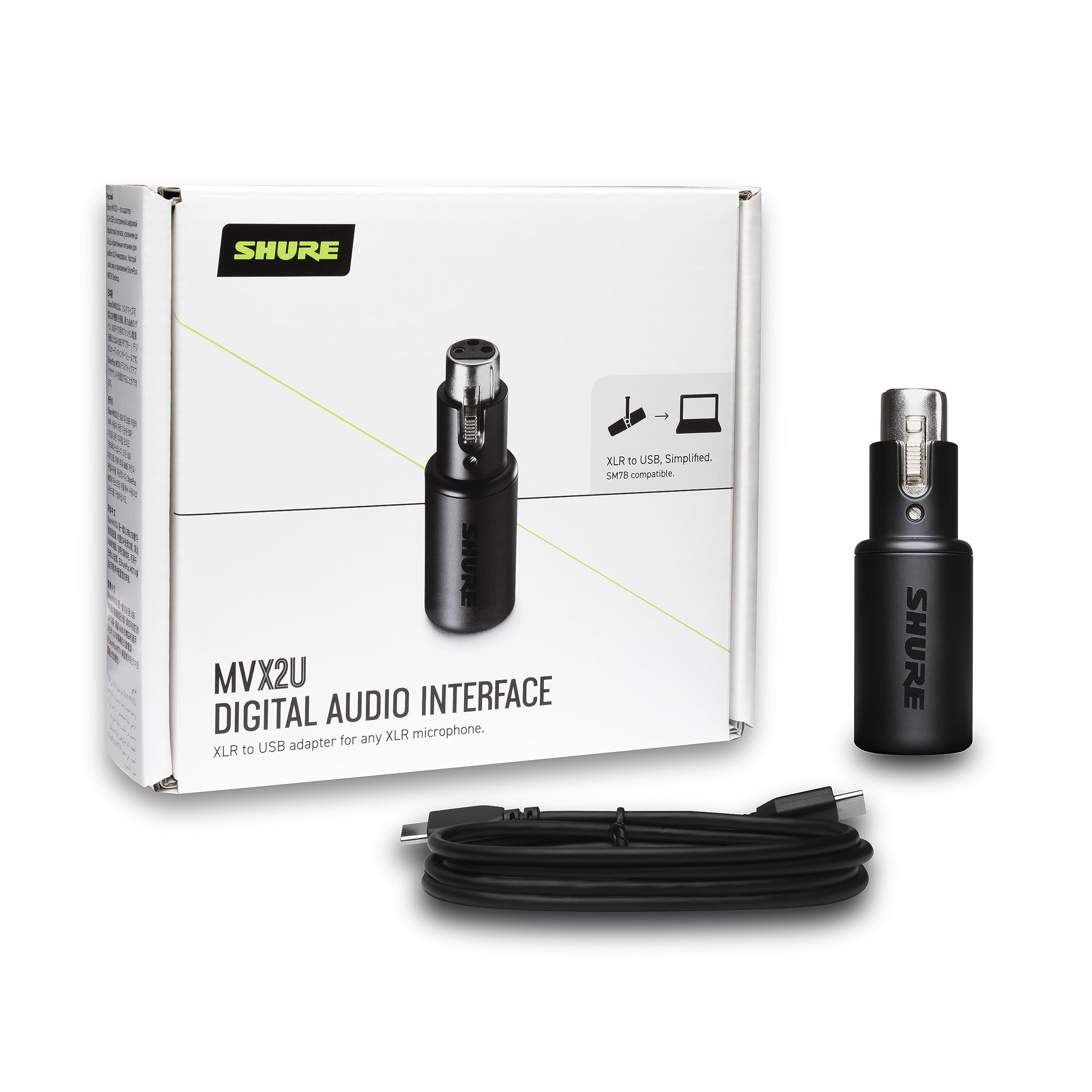 Shure MVX2U Gen 2 XLR-to-USB-C Digital Audio Interface, Apple MFi Certified, Portable Setup for Audio Processing, Noise-Free Recording Between XLR and USB-C Devices