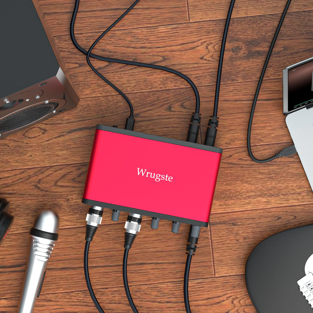 Wrugste USB Audio Interface Solo(24Bit/192kHz)+48V Phantom Power for Computer Recording Podcasting and Streaming Plug and Play Noise-Free Wrugste XLR Audio Interface for PC No Software Included