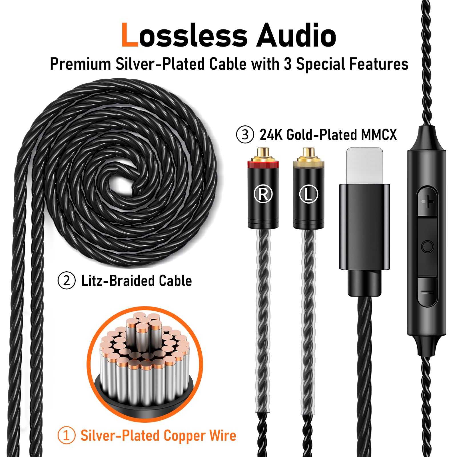 Vibes 202MC USB-C Wired Earbuds - USBC HiFi in Ear Headphones for iPhone 17/16/15 - Noise Isolating Ear Buds w/ Mic - Clear Sound, Deep Bass & Comfort-Fit Earphones - Silver Plated Cord, Carrying Case