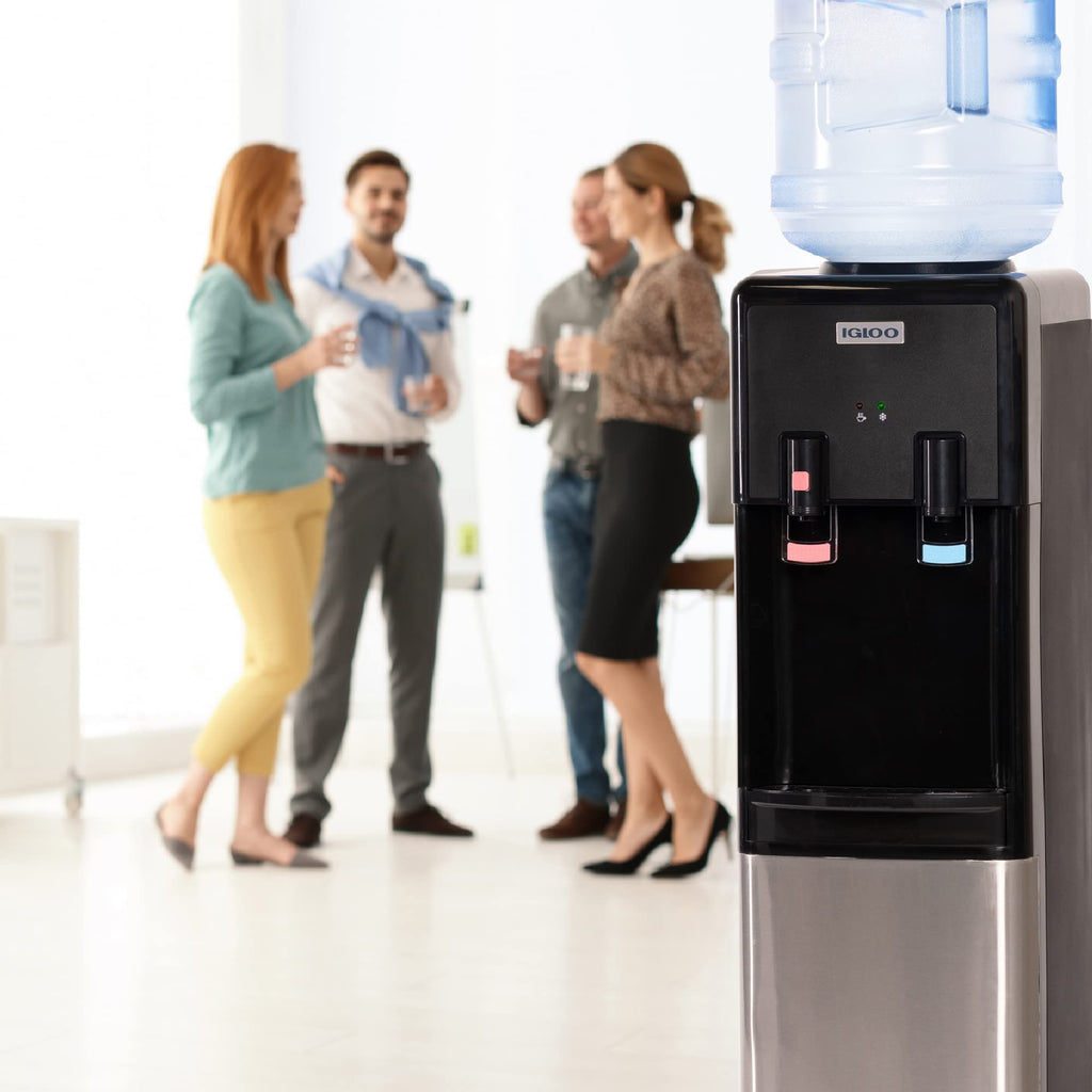 Igloo Top Loading Water Cooler with Removable Drip Tray & Energy-Saving Features- Water Tower with Hot & Cold Temperature Settings- Water Dispenser Fits 3 & 5-Gallon Jugs with Child Safety Lock- White