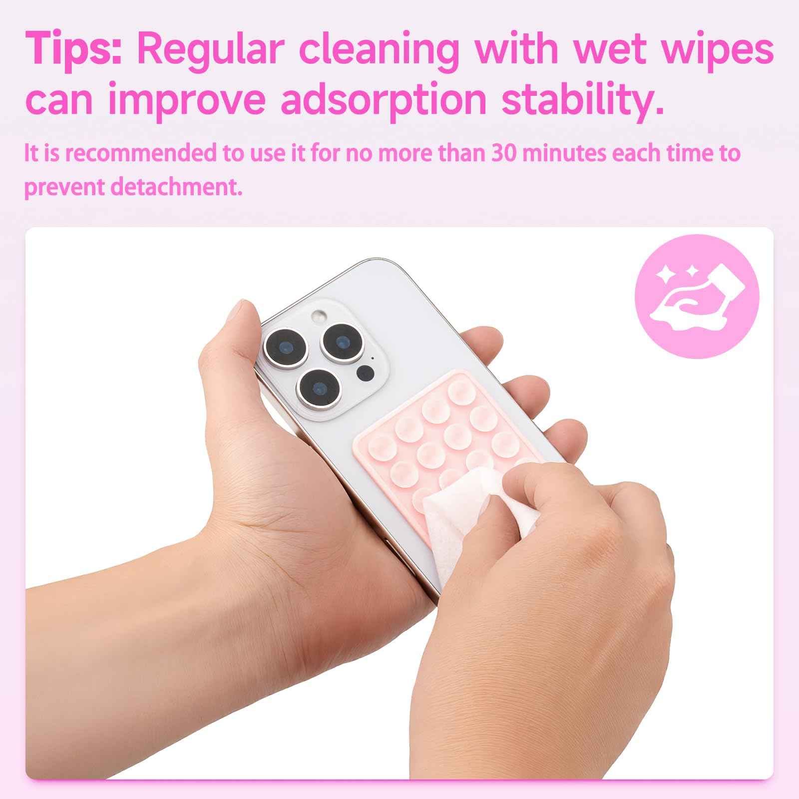 Yojaro 4Pack Silicone Suction Phone Case Mount, Silicon Adhesive Smartphones Stand Sticky, Hands-Free Phone Accessories Holder for Selfies and Videos (Black & White & Translucent & Light Pink)