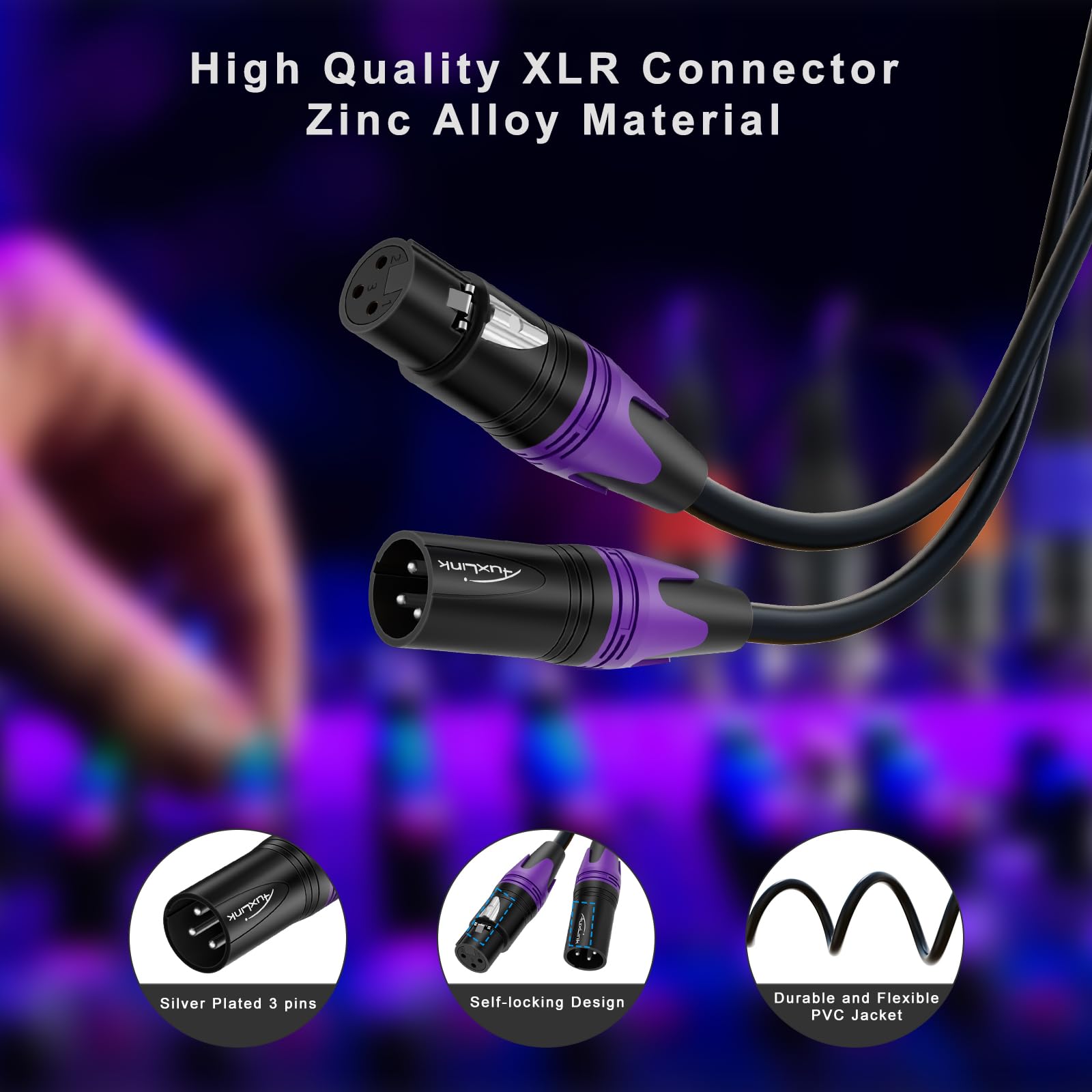 XLR Cables, XLR Microphone Cable 25 ft 6 Pack, Gold-Plated 3-pin XLR Speaker Cable Male to Female Balanced Mic Cable