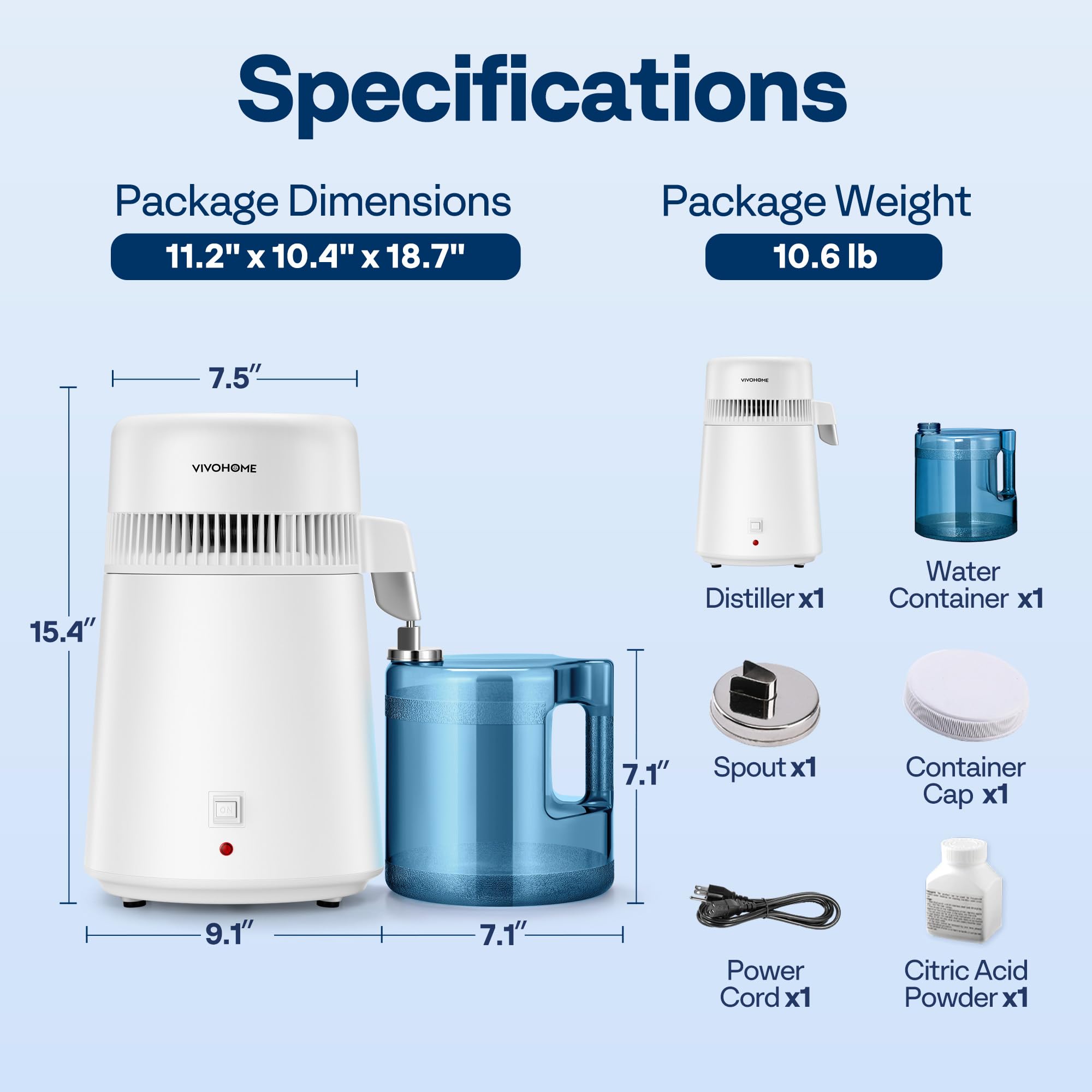VIVOHOME Water Distiller Countertop 1.6 Gallon/6L 900W Distilled Water Machine with Smart Switch Purifier Filter for Home Office, White
