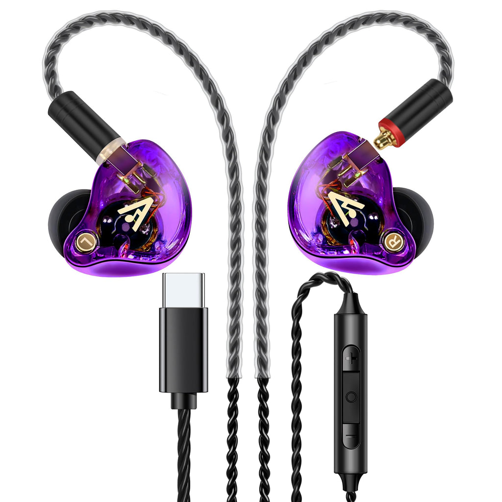 Vibes 202MC USB-C Wired Earbuds - USBC HiFi in Ear Headphones for iPhone 17/16/15 - Noise Isolating Ear Buds w/ Mic - Clear Sound, Deep Bass & Comfort-Fit Earphones - Silver Plated Cord, Carrying Case