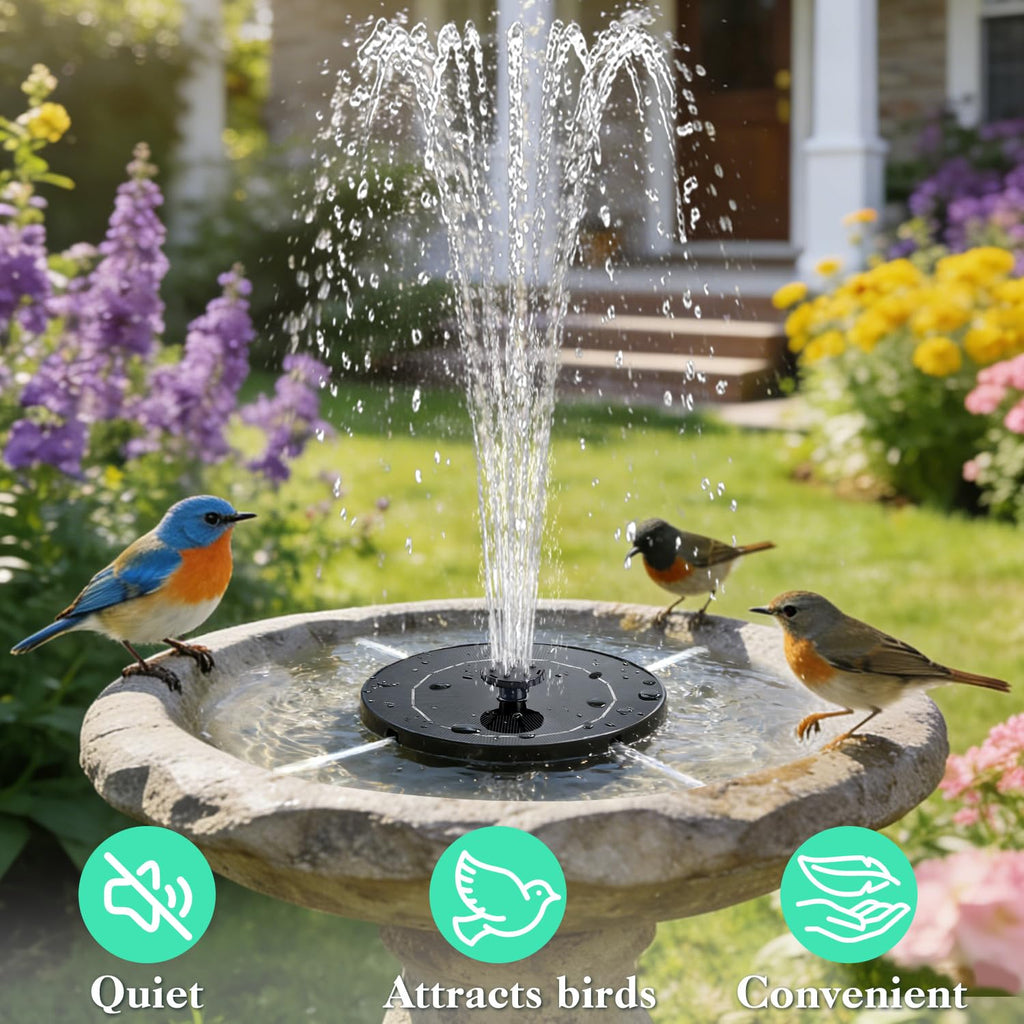 Solar Fountain Water Pump for Bird Bath, New Upgraded Mini Solar Powered Fountain Pump 1.5W Free Standing Solar Panel Kit Water Fountain for Garden, Pond, Pool, and Outdoor