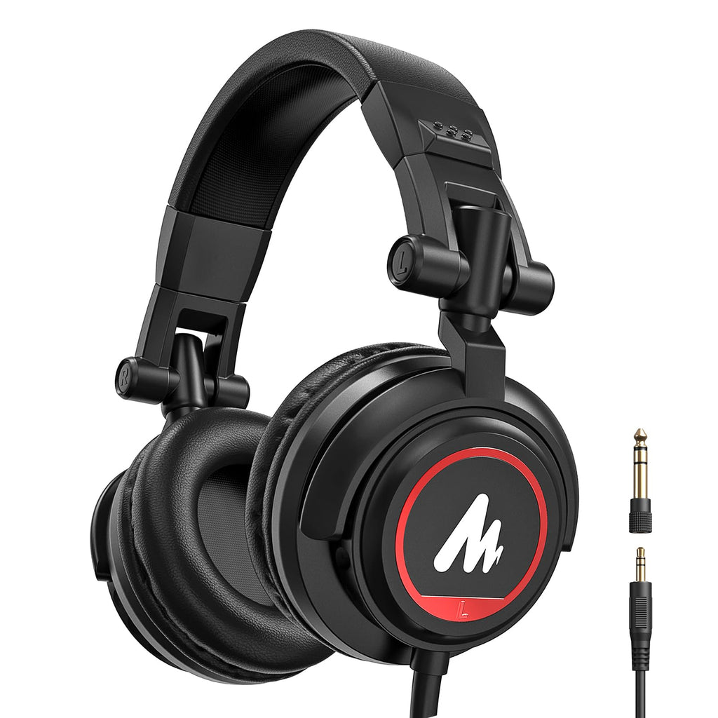 MAONO MH601 Professional Studio Monitor Headphones, Wired Closed Back Over Ear DJ Headset with 50mm Drivers and 1/4 inch to 3.5mm Jack for Guitar Amp Recording Mixing Piano Music Podcast Streaming