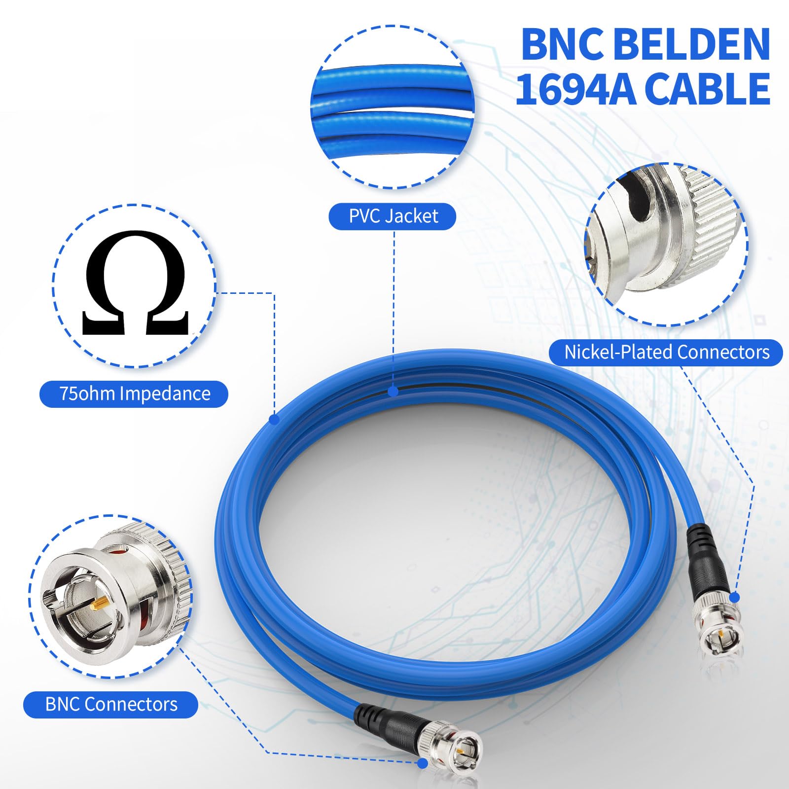 Superbat SDI Cable BNC Cable 3G/6G/12G (Belden 1694A)，10FT/15FT/30FT/50FT/100FT/200FT,Supports HD-SDI/3G-SDI/4K/8K，SDI Video Cable Precision Video Cable(1Pcs)