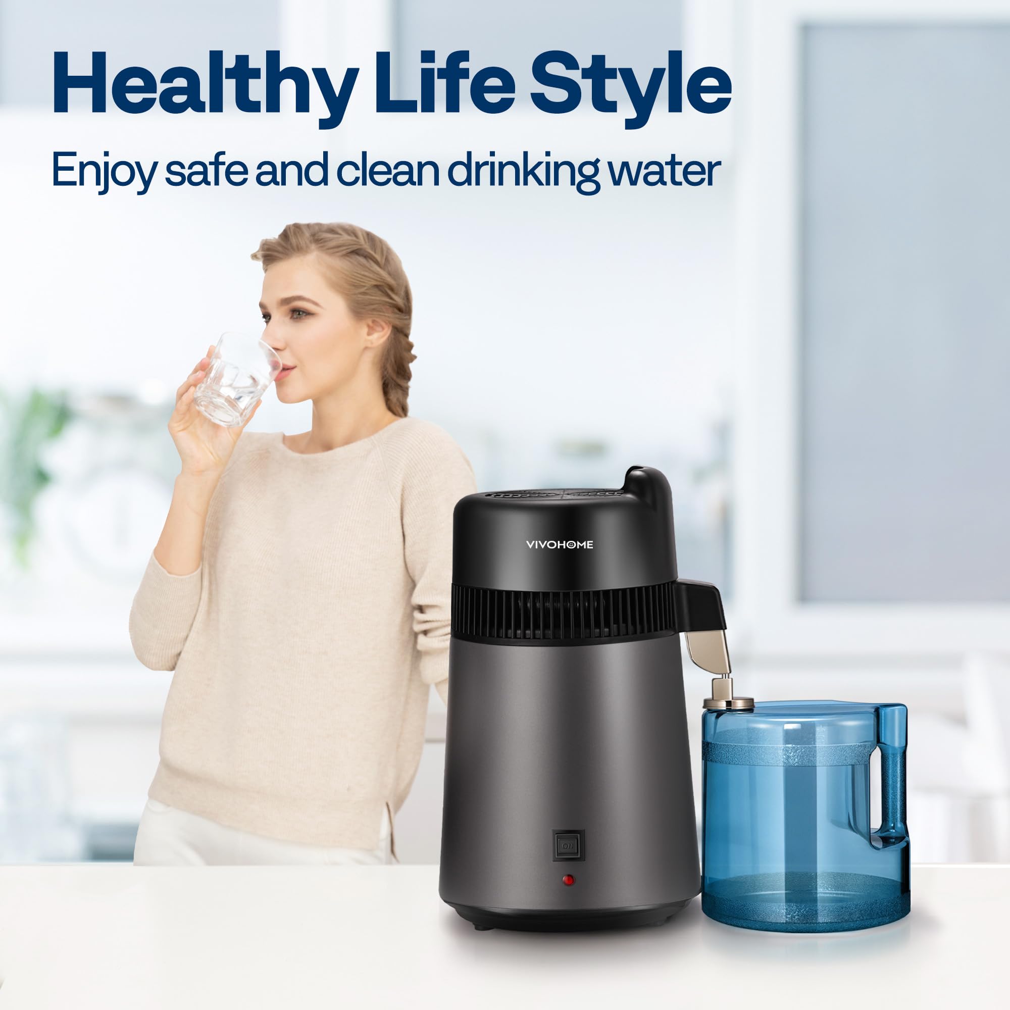 VIVOHOME Water Distiller Countertop 1.6 Gallon/6L 900W Distilled Water Machine with Smart Switch Purifier Filter for Home Office, White