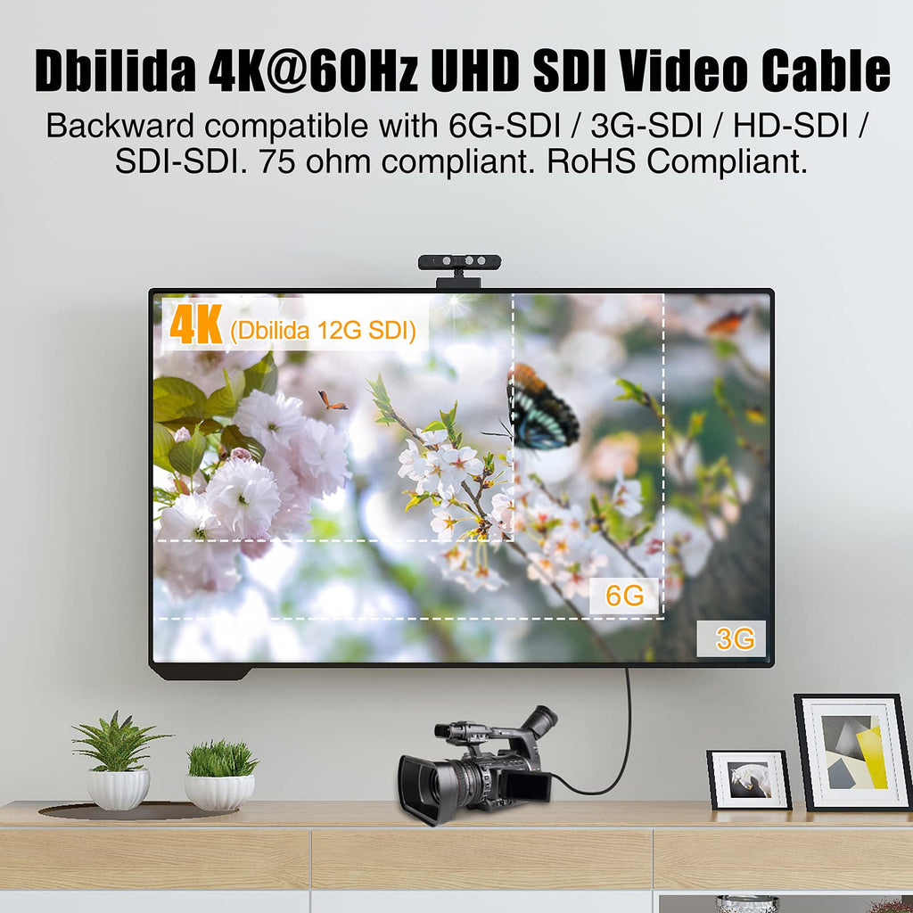 12G SDI Cable 25FT, 16AWG RG11 Supports 12G/6G/3G/HD-SDI, 4K 60Hz BNC Cable for Blackmagic, Security Camera