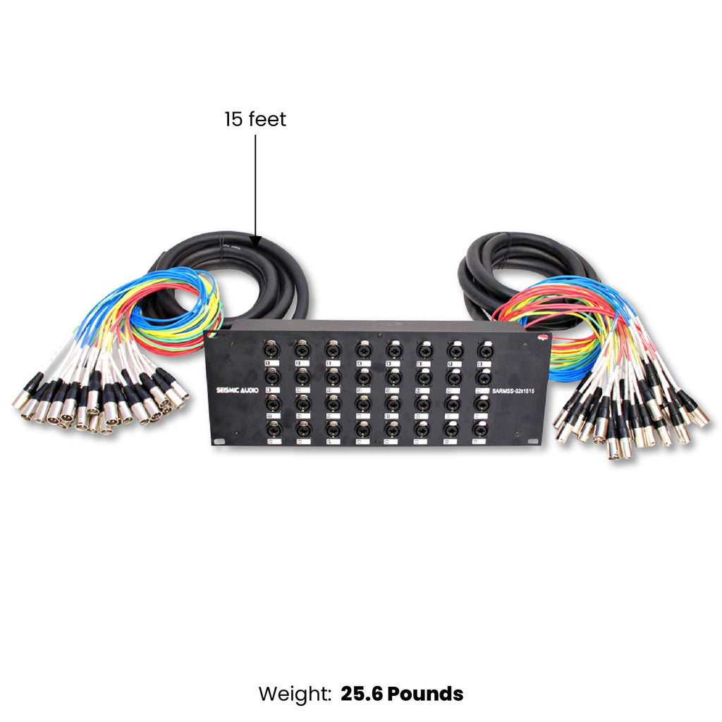 Seismic Audio SARMSS-16x515 Rack Mount 16 Channel XLR TRS Combo Splitter Snake Cable - 5' & 15' XLR trunks