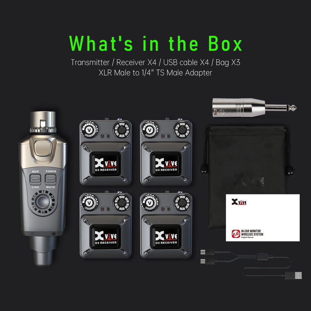 Xvive U4 Wireless in-Ear Monitor System Professional IEM System Transmitter and Beltpack Receiver for Studio, Band Rehearsal,Live Performance (U4)