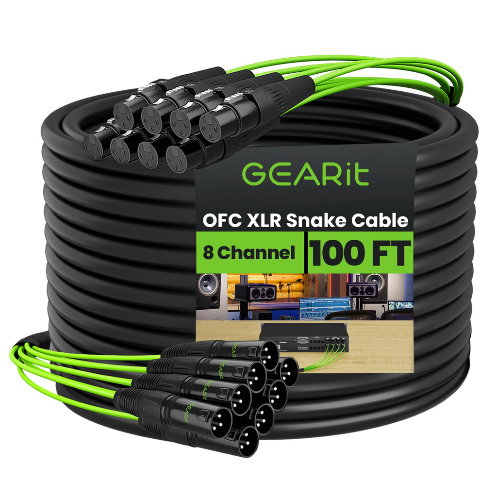 GearIT 8-Channel XLR Snake Cable (50 ft) - 100% Oxygen-Free Copper Snake Wire, Channel Labels, Metal XLR Connectors for Pro Audio - 50 Feet