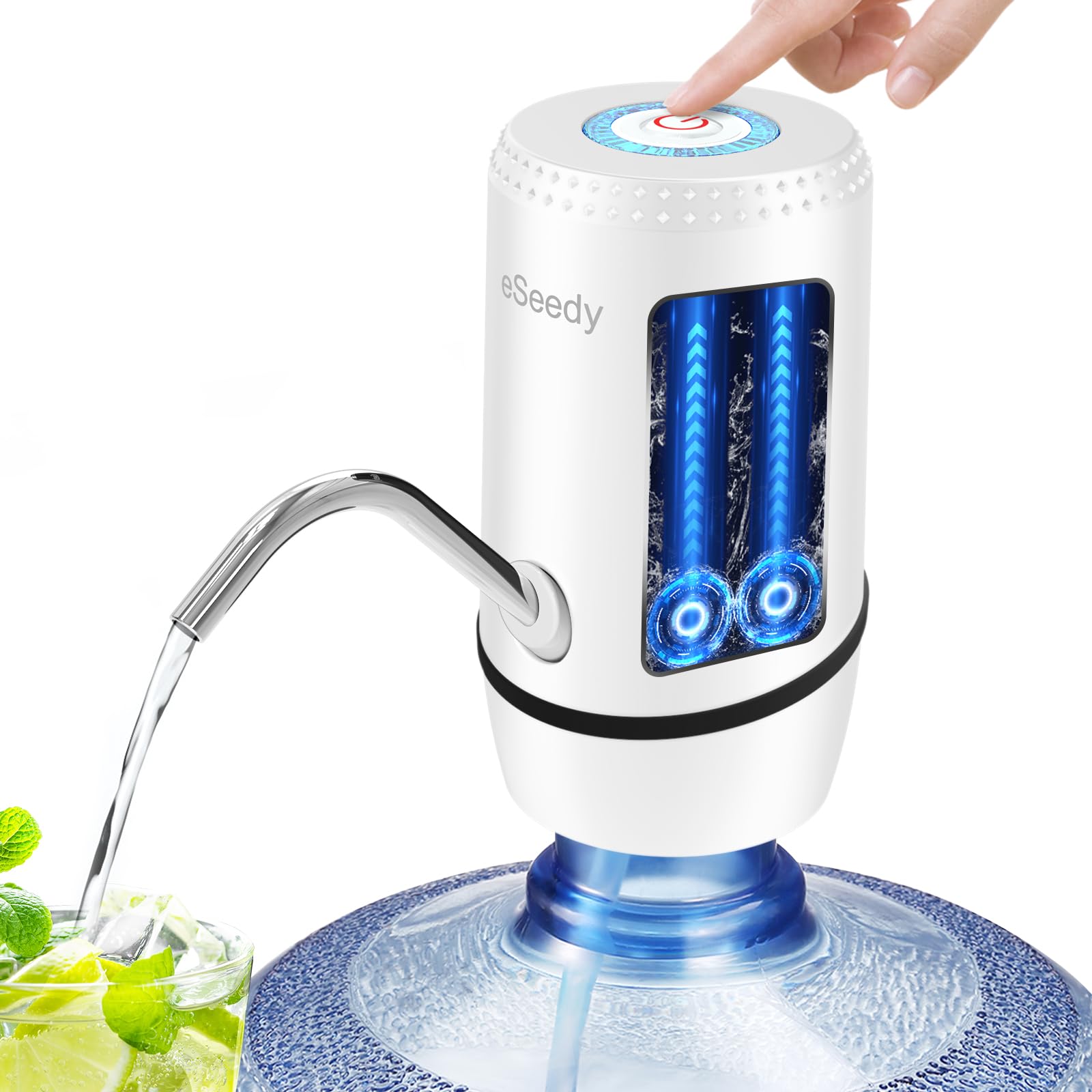 Water Pump for 5 Gallon Bottle, USB Charging Automatic Water Dispenser with Rechargeable Battery, Portable Electric Drinking Water Jug Pump for Home, Kitchen, Living Room, Office, Camping - Black
