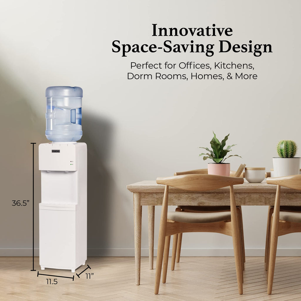 Igloo Top Loading Water Cooler with Removable Drip Tray & Energy-Saving Features- Water Tower with Hot & Cold Temperature Settings- Water Dispenser Fits 3 & 5-Gallon Jugs with Child Safety Lock- White
