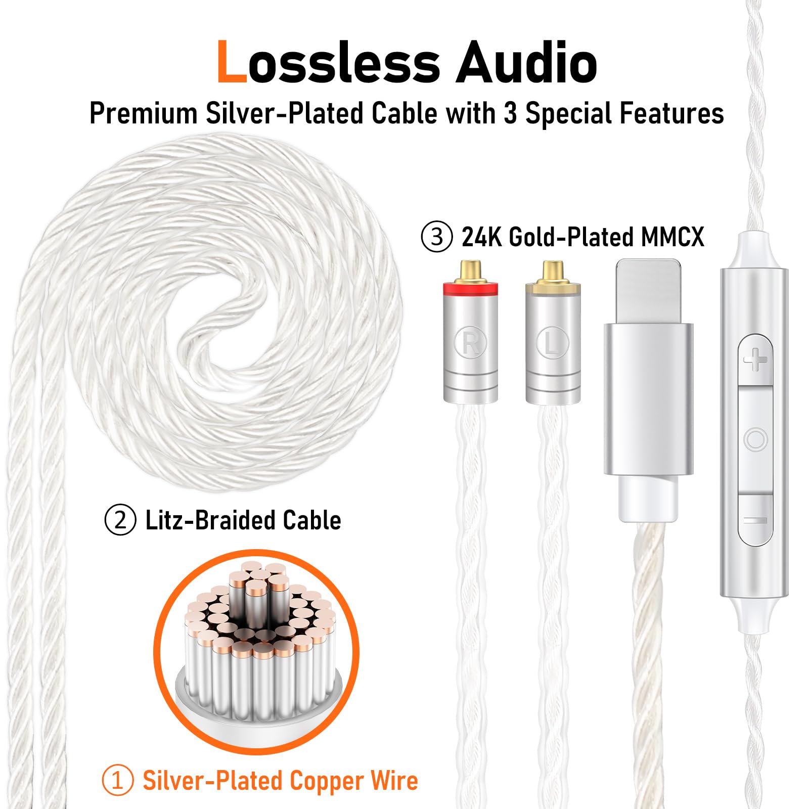 Vibes 202MC USB-C Wired Earbuds - USBC HiFi in Ear Headphones for iPhone 17/16/15 - Noise Isolating Ear Buds w/ Mic - Clear Sound, Deep Bass & Comfort-Fit Earphones - Silver Plated Cord, Carrying Case