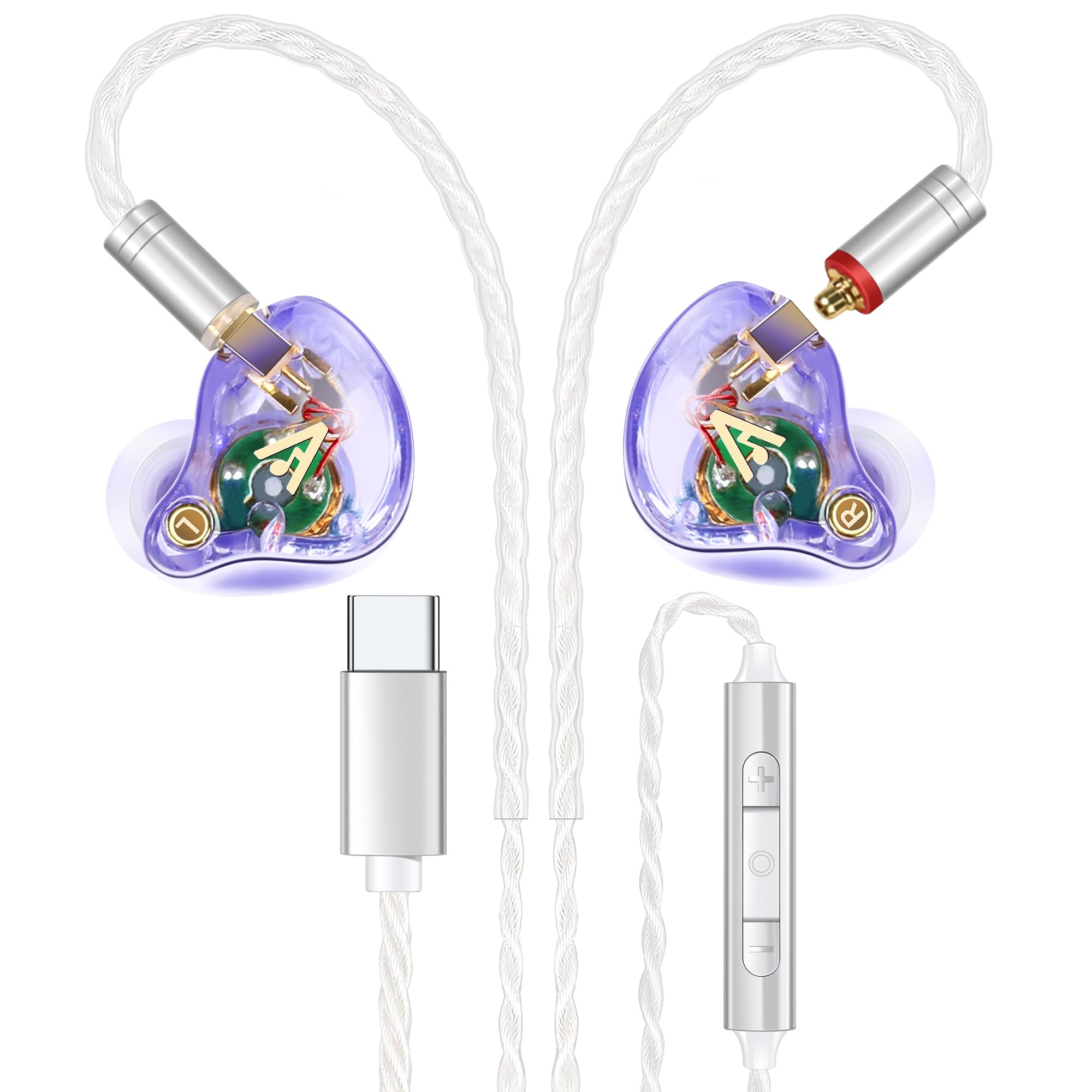 Vibes 202MC USB-C Wired Earbuds - USBC HiFi in Ear Headphones for iPhone 17/16/15 - Noise Isolating Ear Buds w/ Mic - Clear Sound, Deep Bass & Comfort-Fit Earphones - Silver Plated Cord, Carrying Case