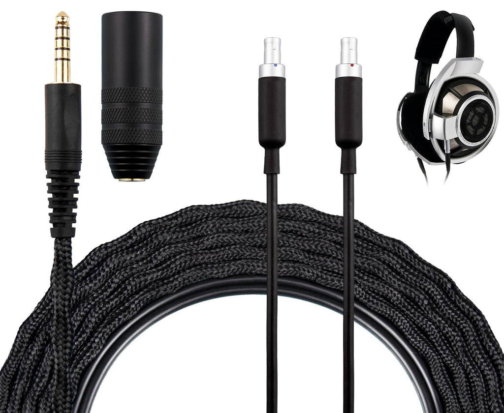 SOULWIT Headphone Cable for Sennheiser HD800/HD800S/HD820, Nylon Braided Audio Cable Replacement, 6N OCC + Silver-Plated OCC, 3 m/10 ft, 3.5 mm Plug & 6.35 mm Adapter
