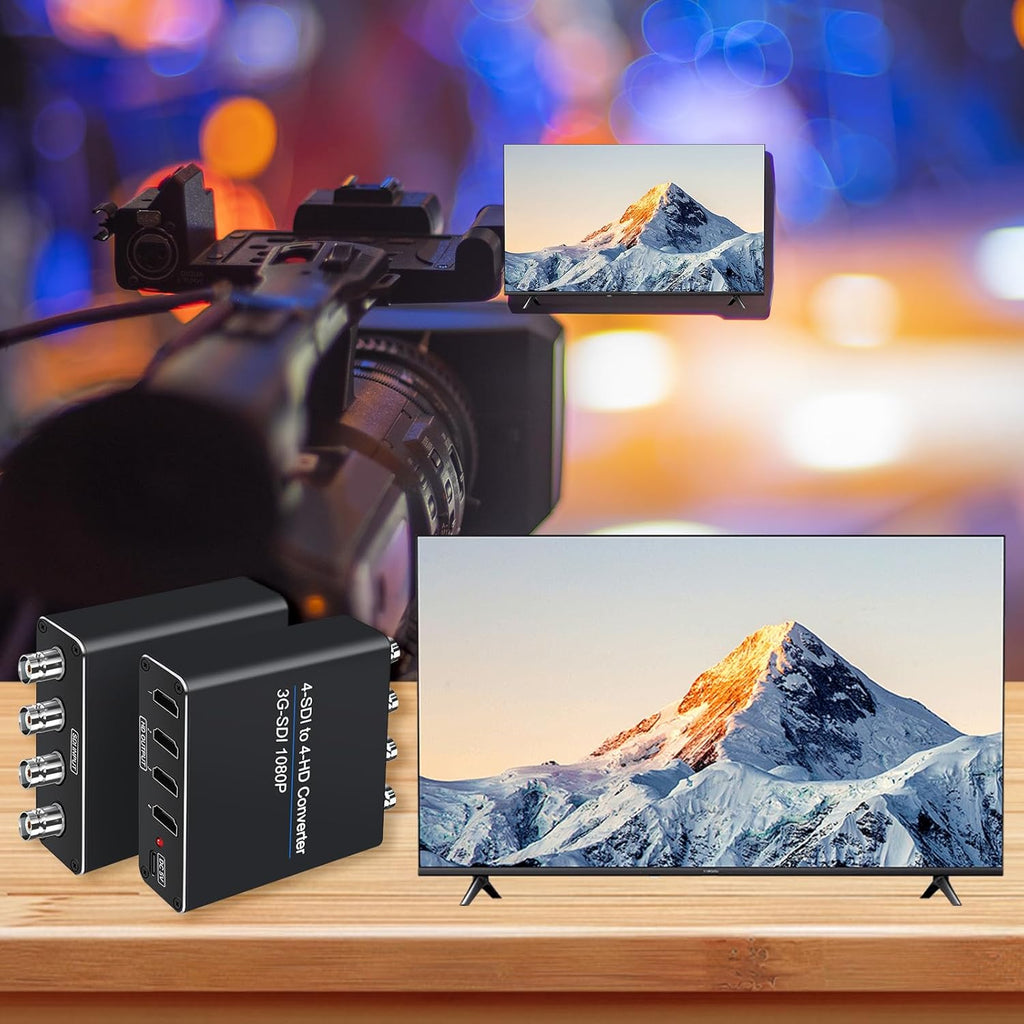 ACHAVE SDI to HDMI Video Converter, 4 sdi Input and 4 hdmi Output,4 in 4 Out,Black, Multi-Format Support, HD-SDI/3G-SDI Input, 1080p@60Hz Resolution, Long Distance Transmission