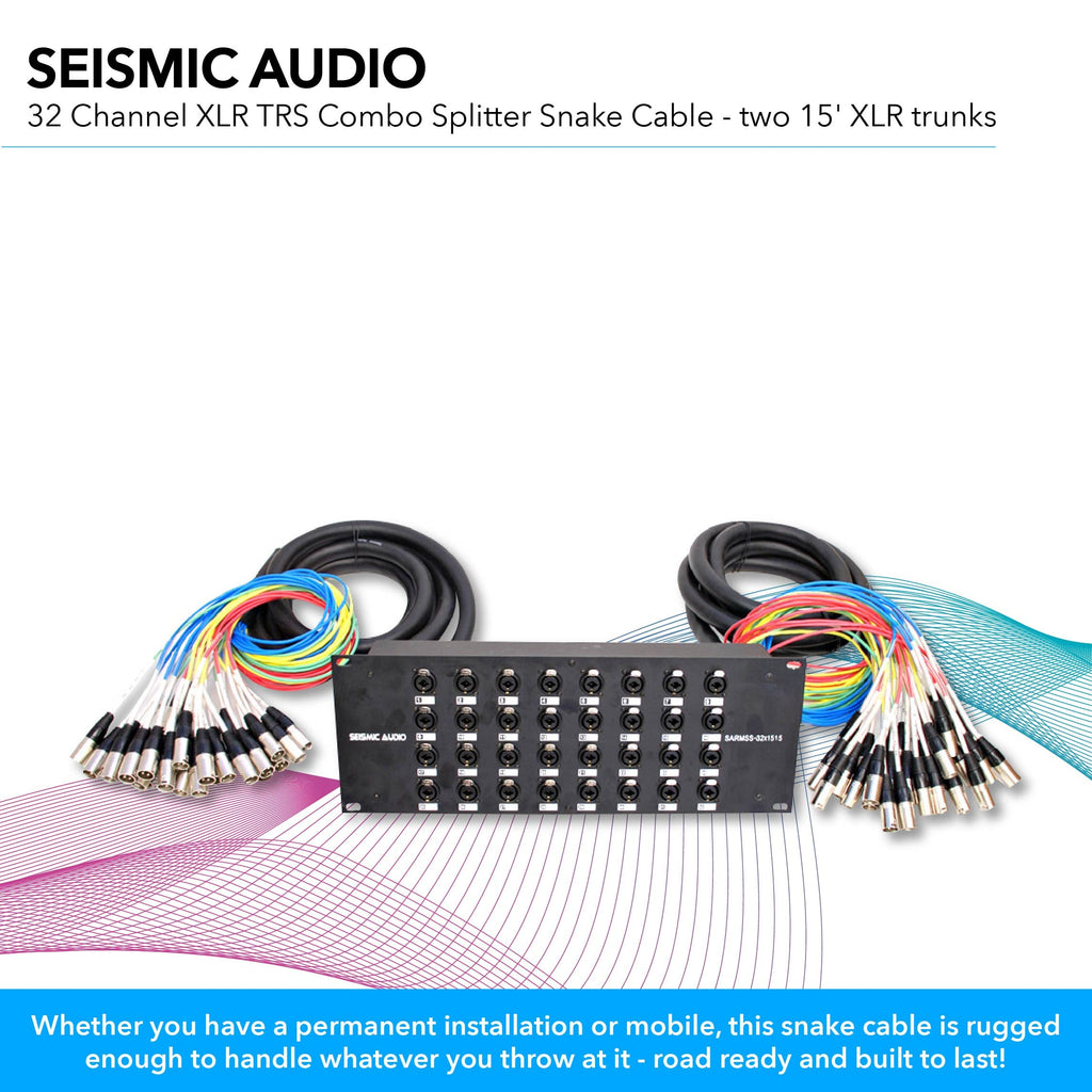 Seismic Audio SARMSS-16x515 Rack Mount 16 Channel XLR TRS Combo Splitter Snake Cable - 5' & 15' XLR trunks