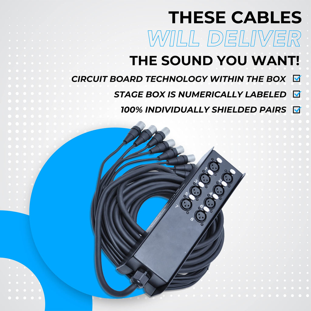 Seismic Audio Speakers 12 Channel Low Profile XLR Send Circuit Board Snake Cable, XLR Splitter Cable, 100 Feet