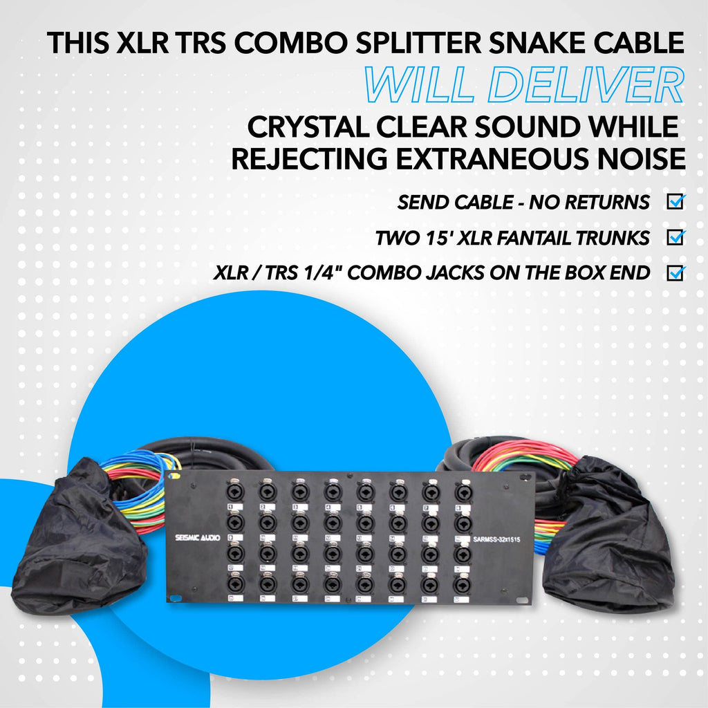 Seismic Audio SARMSS-16x515 Rack Mount 16 Channel XLR TRS Combo Splitter Snake Cable - 5' & 15' XLR trunks