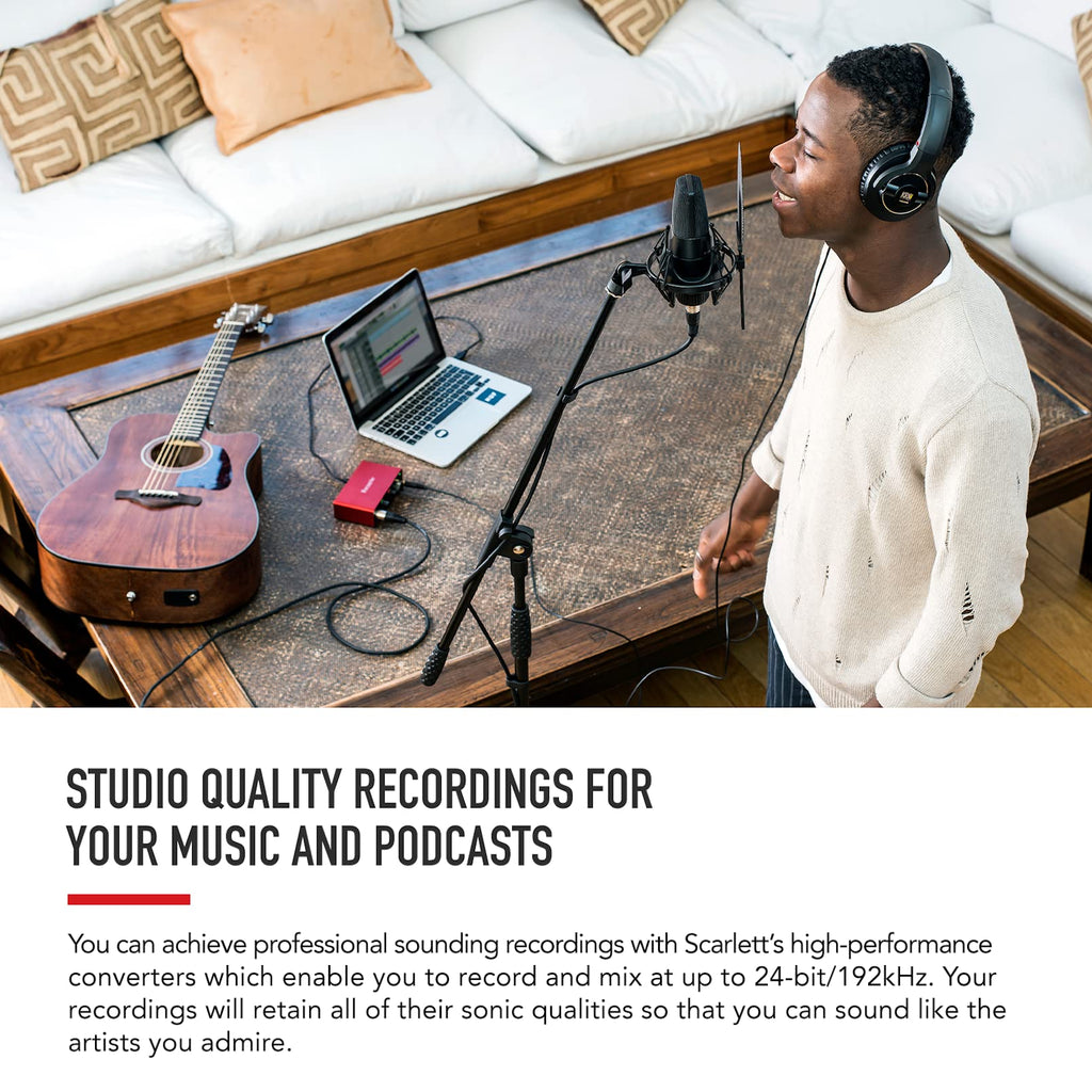 Focusrite Scarlett 2i2 4th Gen USB Audio Interface for Recording, Songwriting, Streaming and Podcasting — High-Fidelity, Studio Quality Recording, and All the Software You Need to Record