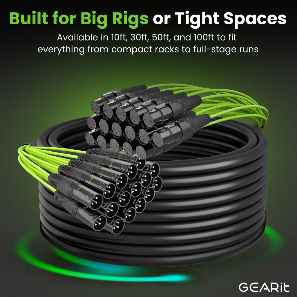 GearIT 8-Channel XLR Snake Cable (50 ft) - 100% Oxygen-Free Copper Snake Wire, Channel Labels, Metal XLR Connectors for Pro Audio - 50 Feet