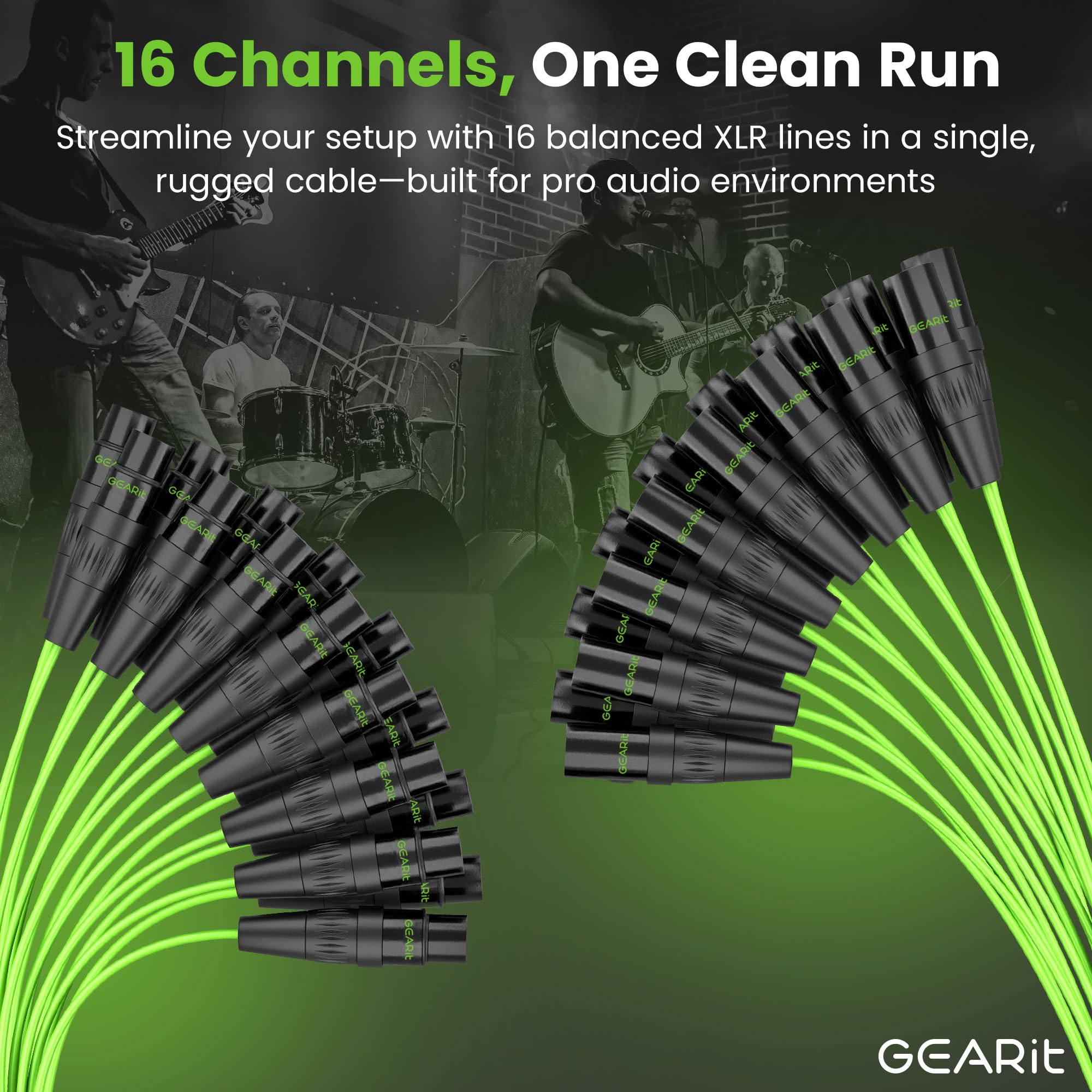 GearIT 8-Channel XLR Snake Cable (50 ft) - 100% Oxygen-Free Copper Snake Wire, Channel Labels, Metal XLR Connectors for Pro Audio - 50 Feet