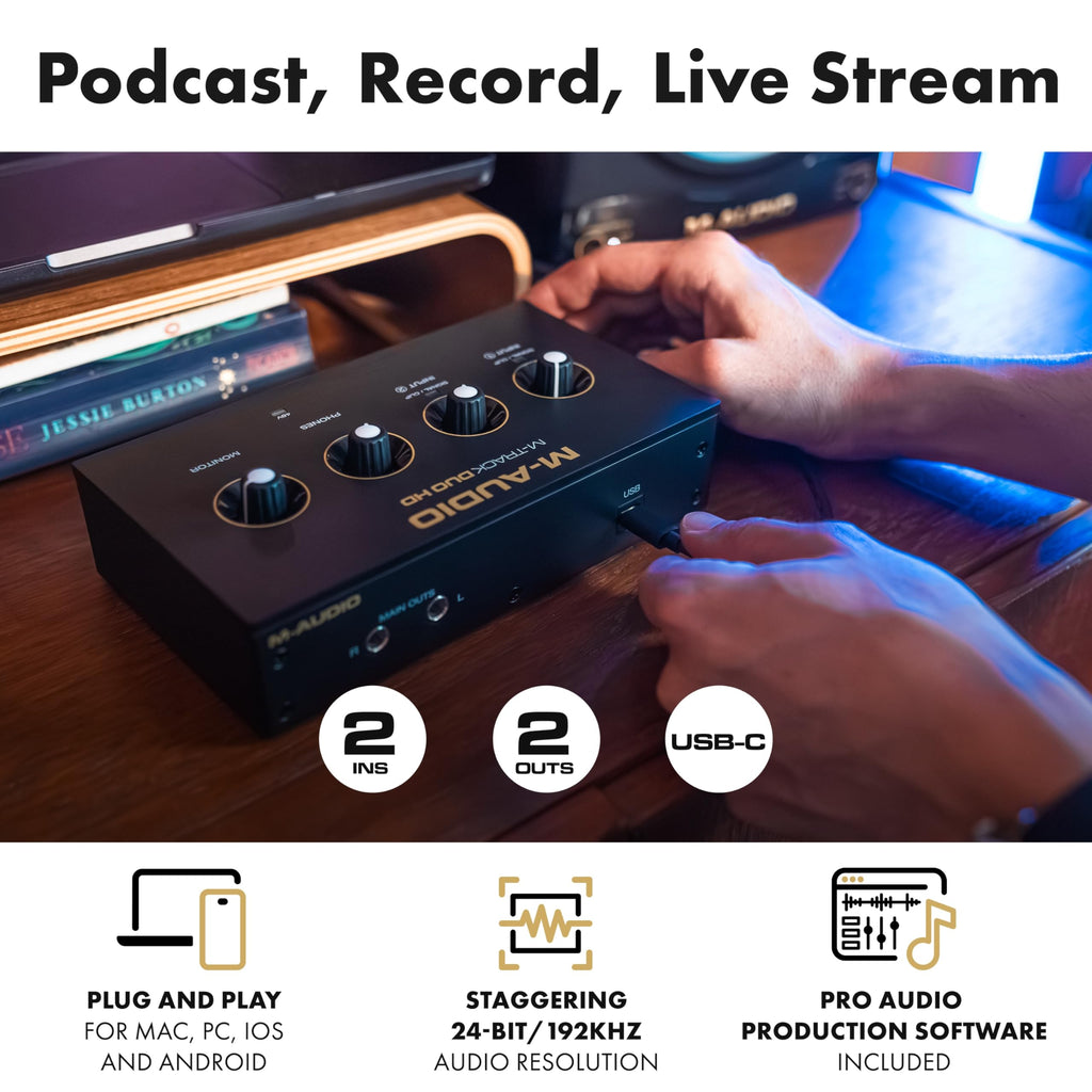 M-AUDIO M-Track Duo USB Audio Interface for Recording, Streaming and Podcasting with Dual XLR, Line and DI Inputs, plus a Software Suite Included