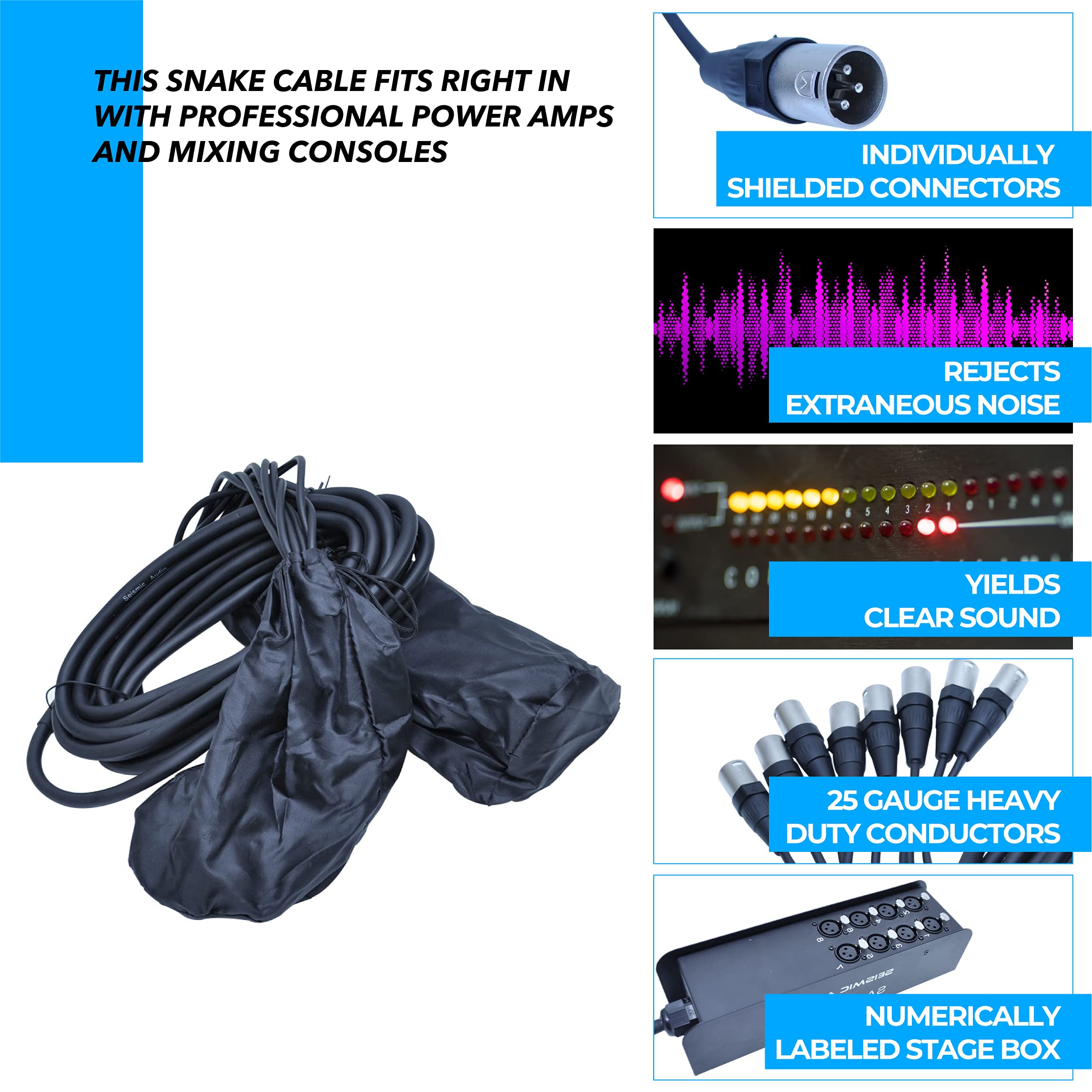 Seismic Audio Speakers 12 Channel Low Profile XLR Send Circuit Board Snake Cable, XLR Splitter Cable, 100 Feet
