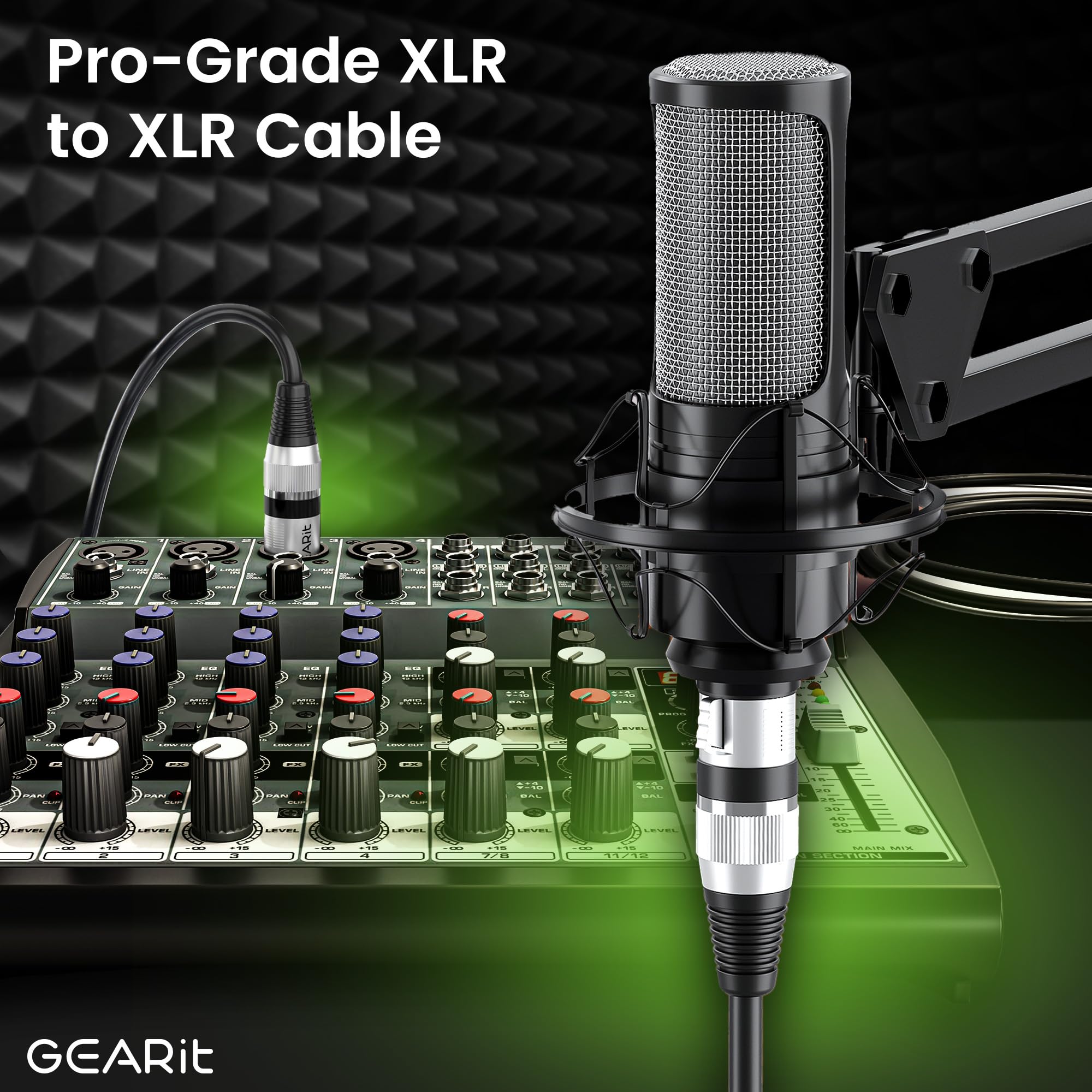 GEARit XLR Cables 20 ft 6 Pack, XLR Male to Female Microphone Cable, Balanced Shielded Mic Cable with Copper Conductors for Recording Studio, Podcast Setup, Stage Audio, Live Sound