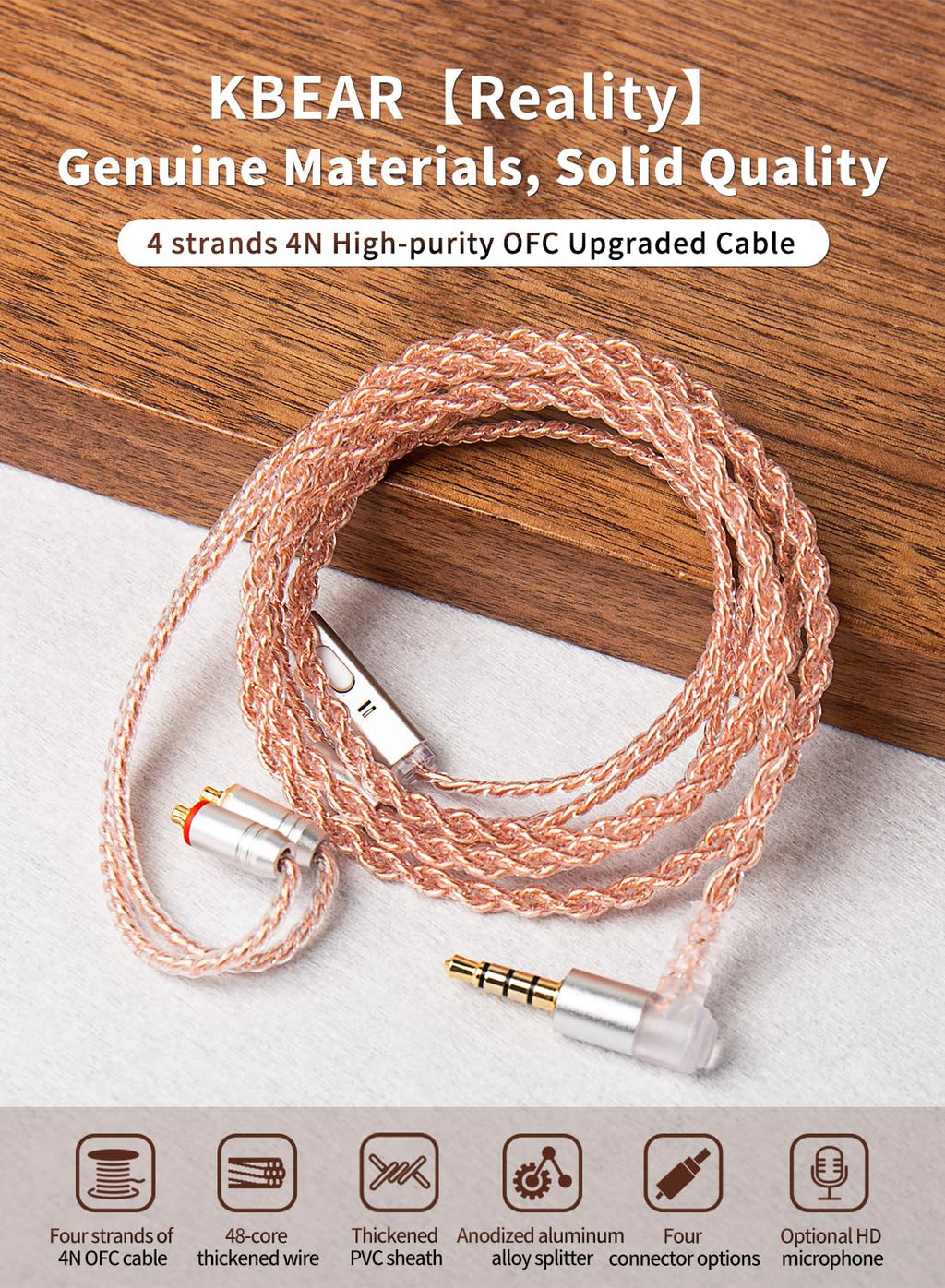 KZ CCA 2PIN IEM Earphone Cable, 4 Core High-Purity Copper Twisted IEMs Replacement Cable, Earbud Headphone Replacement Copper Extension Cable for KZ ZST ZSTX EDX ES4 AS10 CCA C10 C16 TRN V80 V90