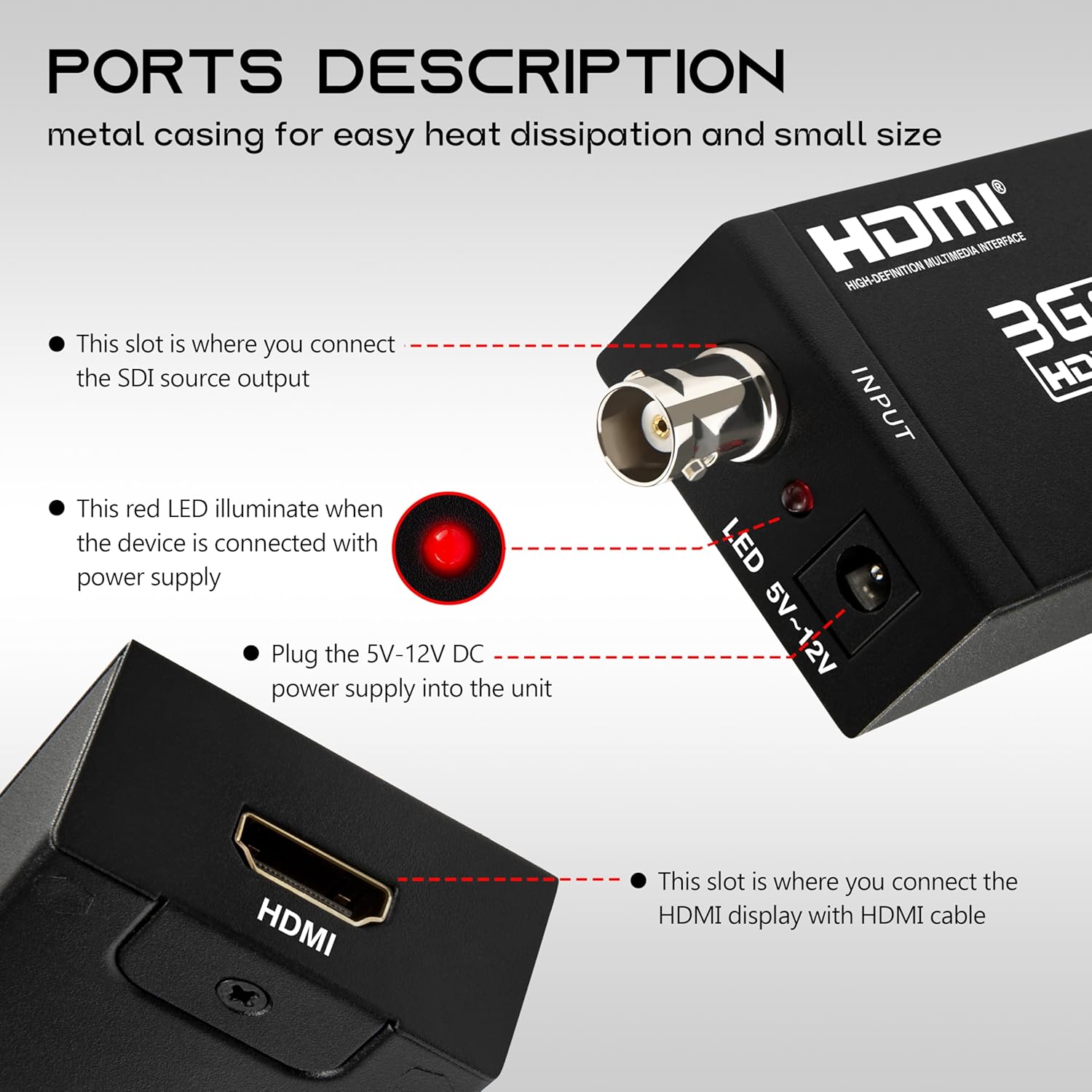 Boobrie SDI to HDMI Converter, Full HD 1080P Video Audio Adapter Supports SD/HD/3G-SDI to HDMI Conversion for Camera Monitor Projector Display
