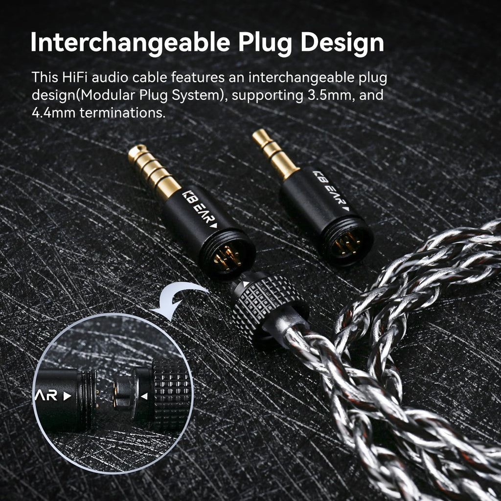 KBEAR P34 IEM Cable, 5N 2-Strands 98-Core OFC Silver-Plated HiFi Earphone Upgrade 2Pin Cable, Interchangeable 3.5mm/4.4mm Plug, in Ear Monitors Headphones Replacement Wire for Audiophile Musician