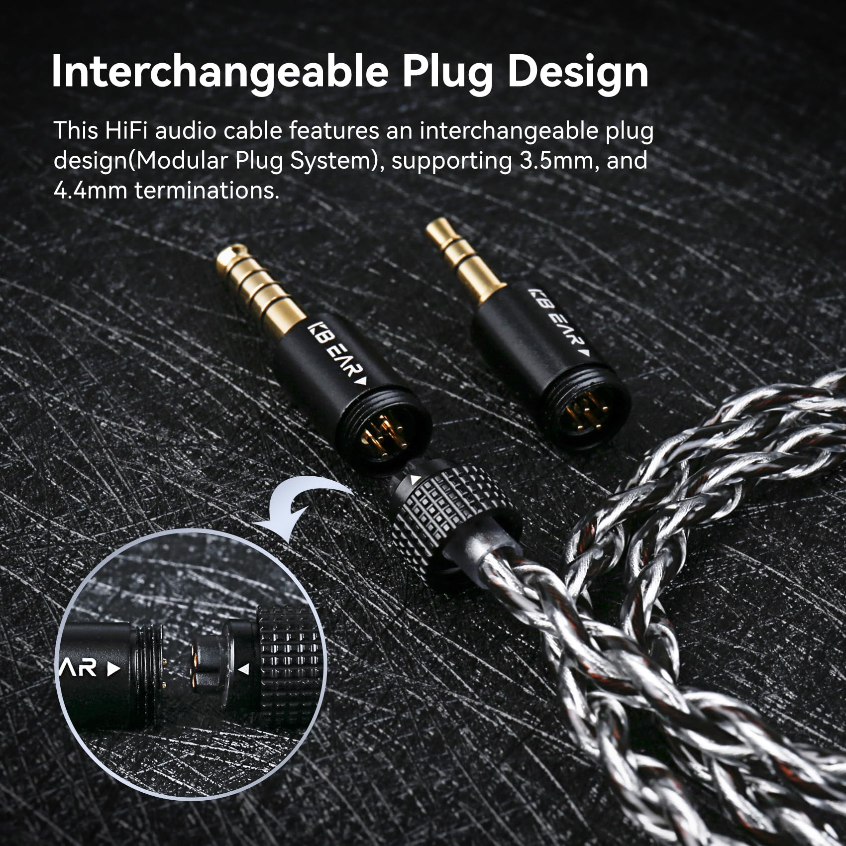 KBEAR P34 IEM Cable, 5N 2-Strands 98-Core OFC Silver-Plated HiFi Earphone Upgrade 2Pin Cable, Interchangeable 3.5mm/4.4mm Plug, in Ear Monitors Headphones Replacement Wire for Audiophile Musician