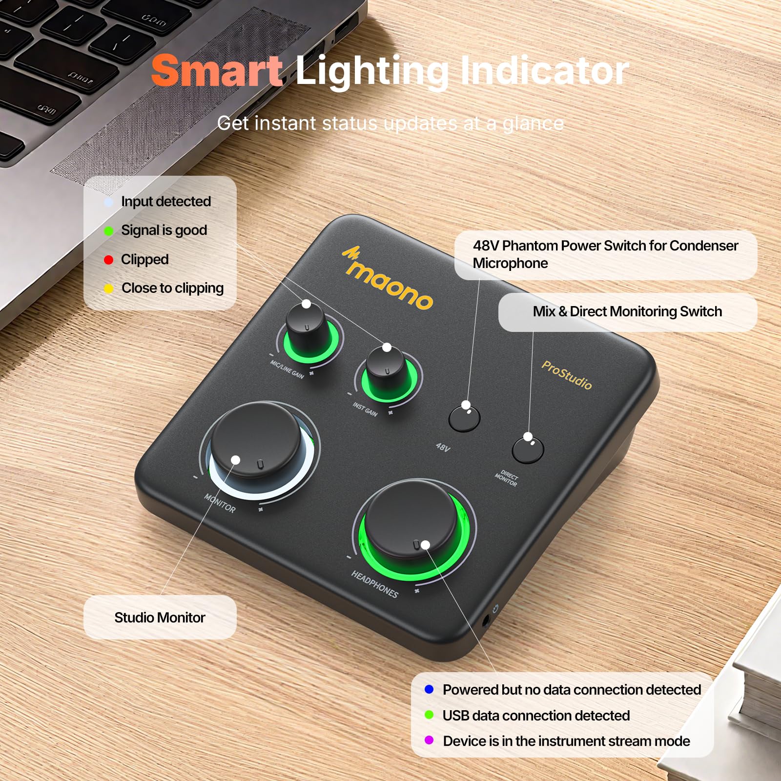 MAONO USB Audio Interface for PC: Interface with XLR Input 24-bit/192kHz Routing Software LOOPBACK ASIO Driver for Recording Music, Home-Studio, Guitar, Podcast, Streaming, DAW(PS22 Lite Black)