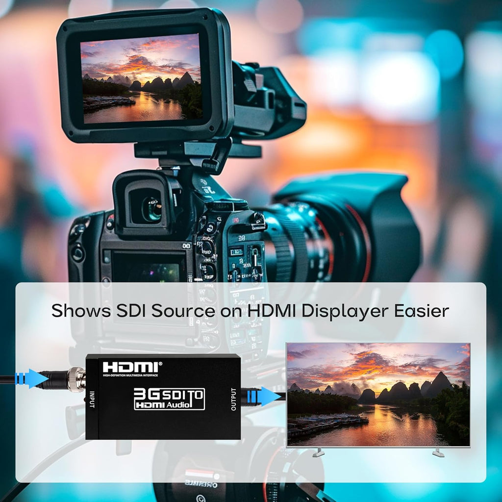 Boobrie SDI to HDMI Converter, Full HD 1080P Video Audio Adapter Supports SD/HD/3G-SDI to HDMI Conversion for Camera Monitor Projector Display
