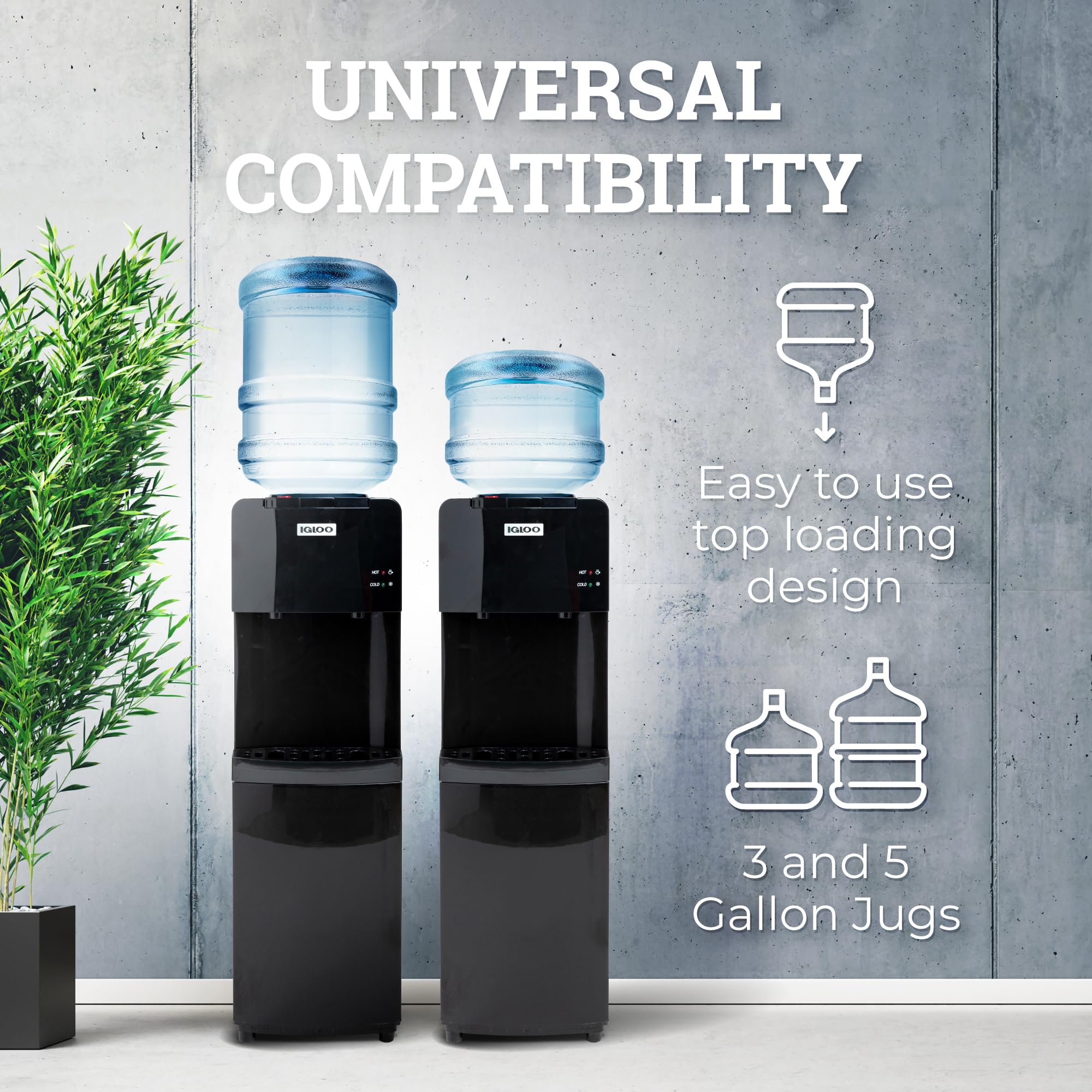 Igloo Top Loading Water Cooler with Removable Drip Tray & Energy-Saving Features- Water Tower with Hot & Cold Temperature Settings- Water Dispenser Fits 3 & 5-Gallon Jugs with Child Safety Lock- White