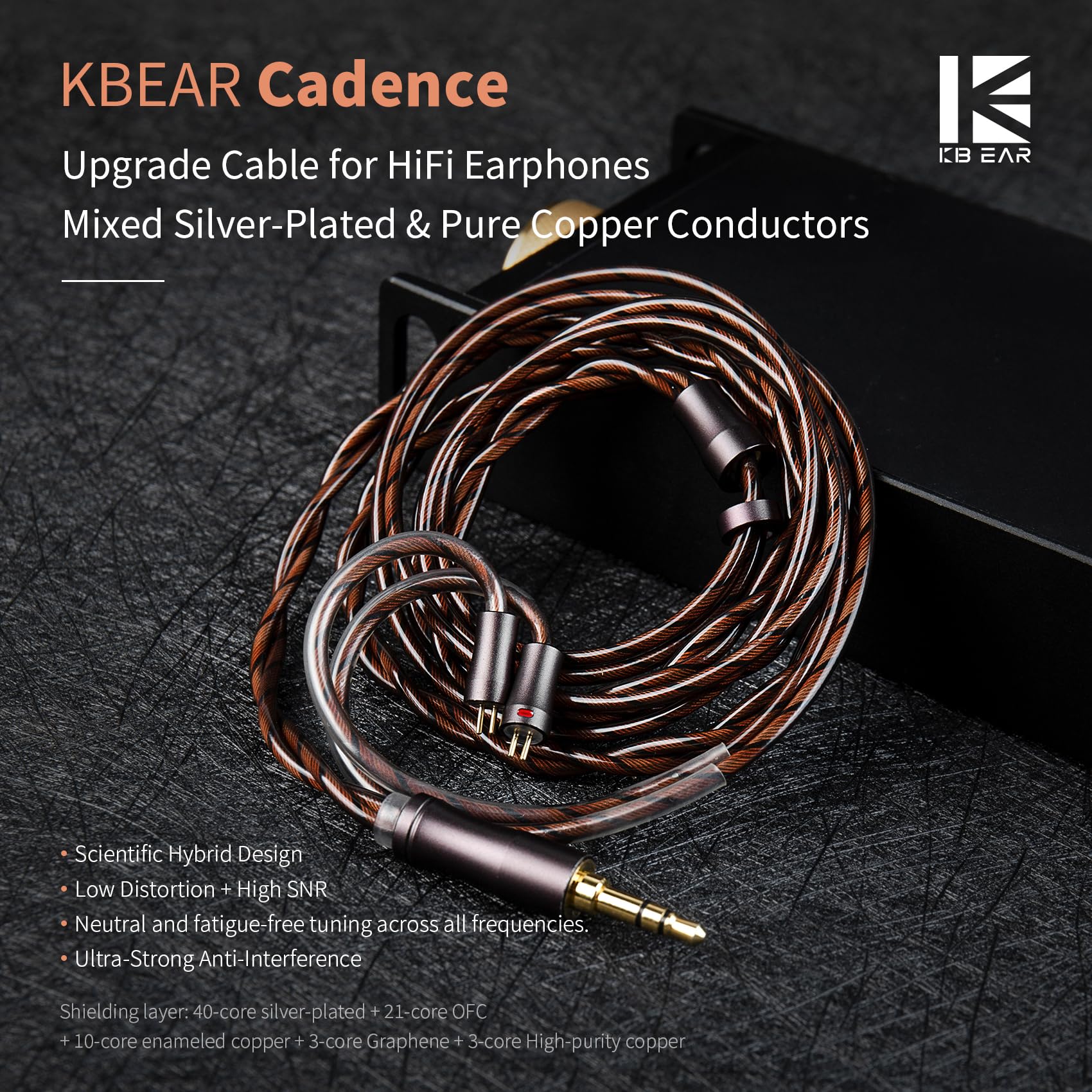 KBEAR P34 IEM Cable, 5N 2-Strands 98-Core OFC Silver-Plated HiFi Earphone Upgrade 2Pin Cable, Interchangeable 3.5mm/4.4mm Plug, in Ear Monitors Headphones Replacement Wire for Audiophile Musician