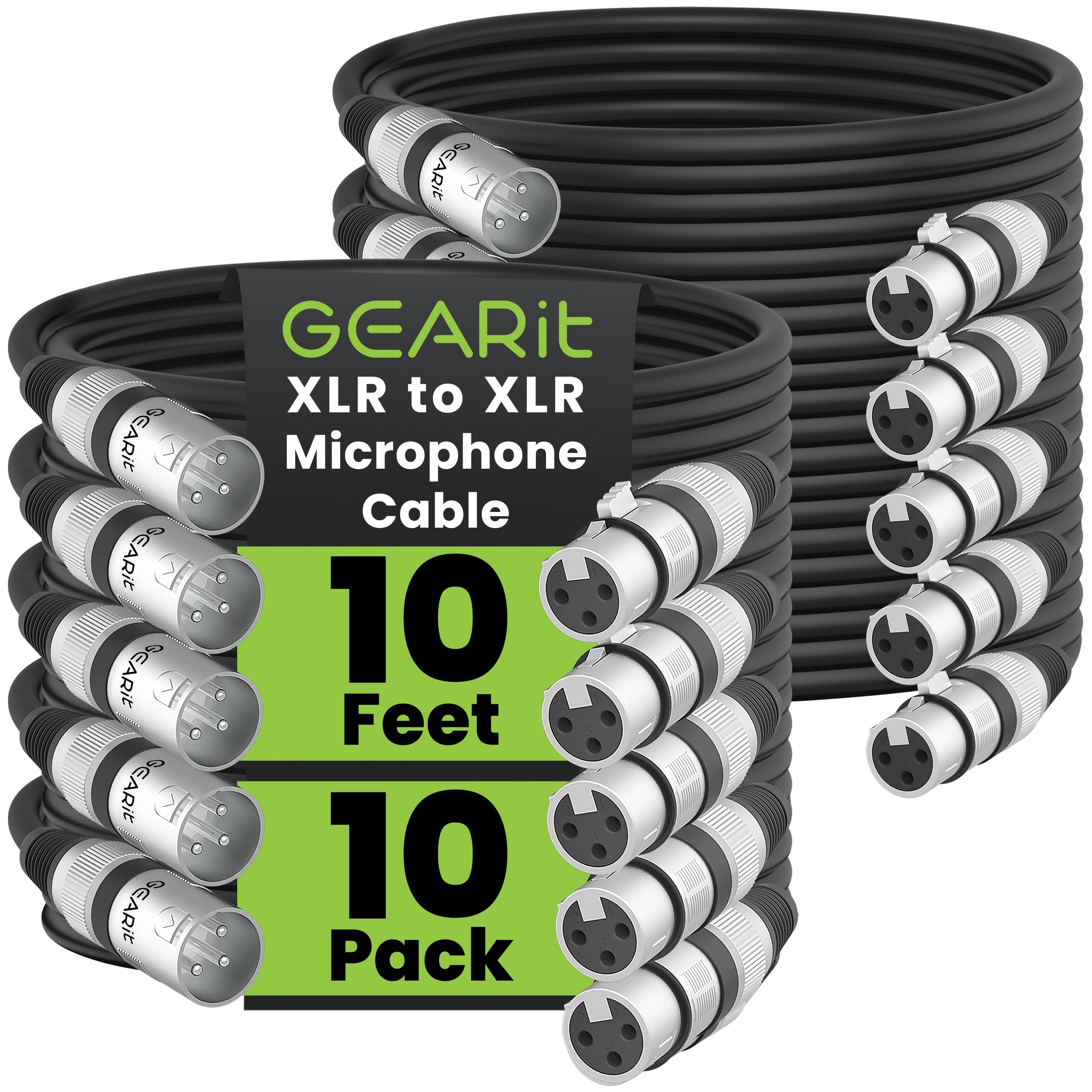 GEARit XLR Cables 20 ft 6 Pack, XLR Male to Female Microphone Cable, Balanced Shielded Mic Cable with Copper Conductors for Recording Studio, Podcast Setup, Stage Audio, Live Sound