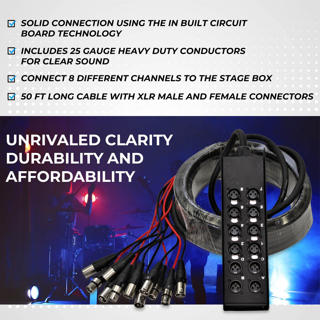 Seismic Audio Speakers 12 Channel Low Profile XLR Send Circuit Board Snake Cable, XLR Splitter Cable, 100 Feet