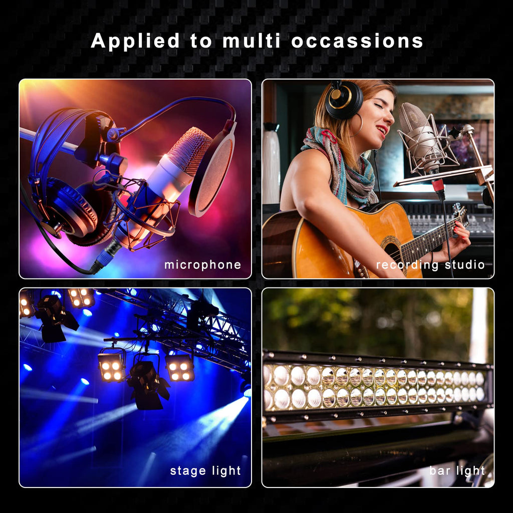 XLR Cables, XLR Microphone Cable 25 ft 6 Pack, Gold-Plated 3-pin XLR Speaker Cable Male to Female Balanced Mic Cable
