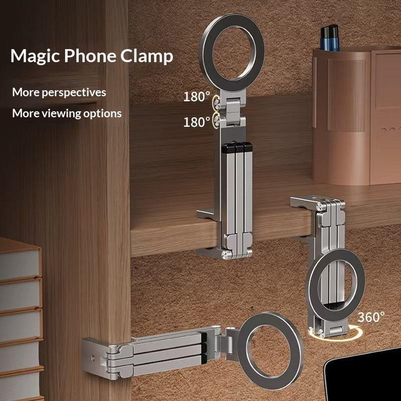 Portable Clip-on Rotating Folding Travel Magnetic Phone Holder